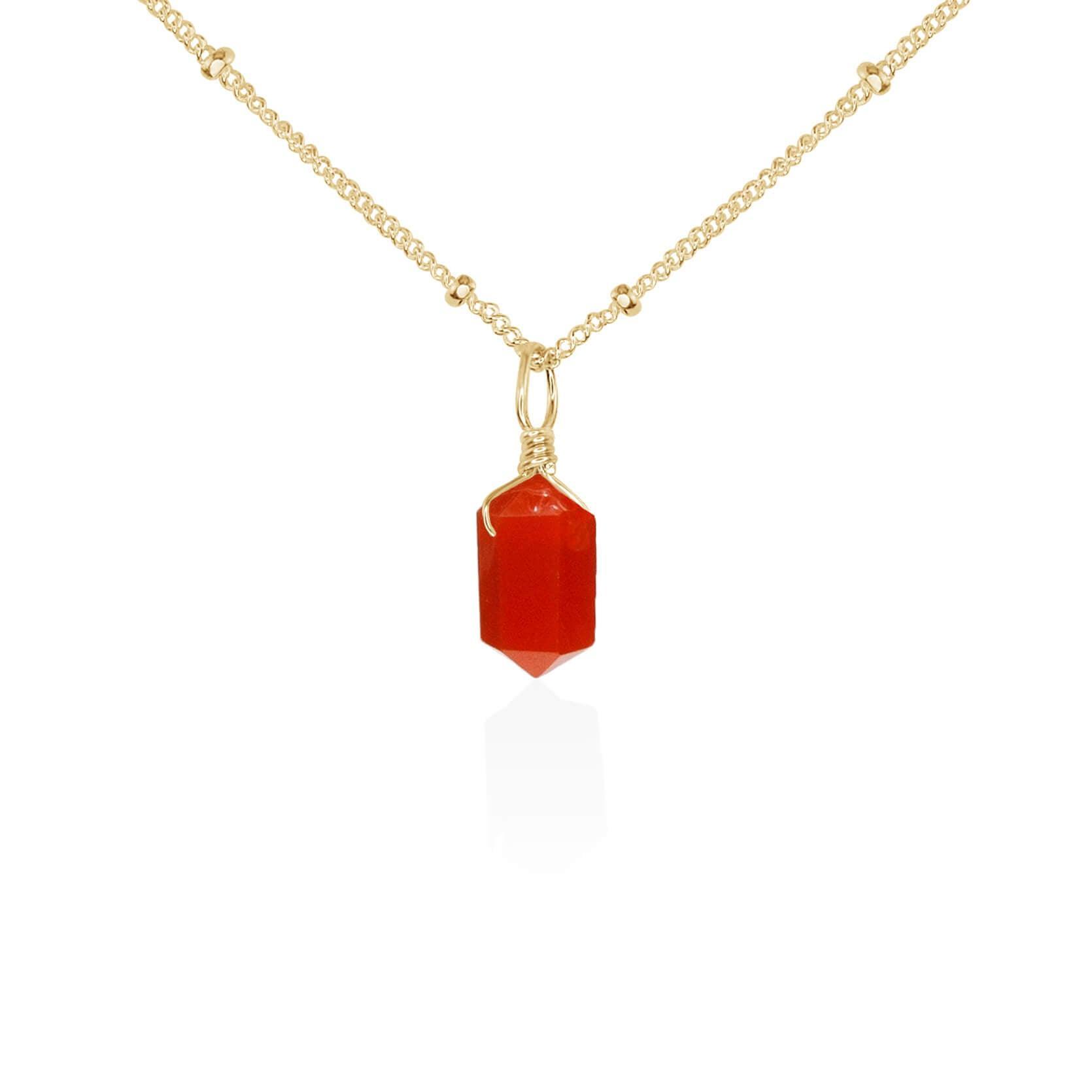 Carnelian Mini Double Terminated Crystal Point Pendant Necklace - Carnelian Mini Double Terminated Crystal Point Pendant Necklace - 14k Gold Fill / Satellite - Luna Tide Handmade Crystal Jewellery