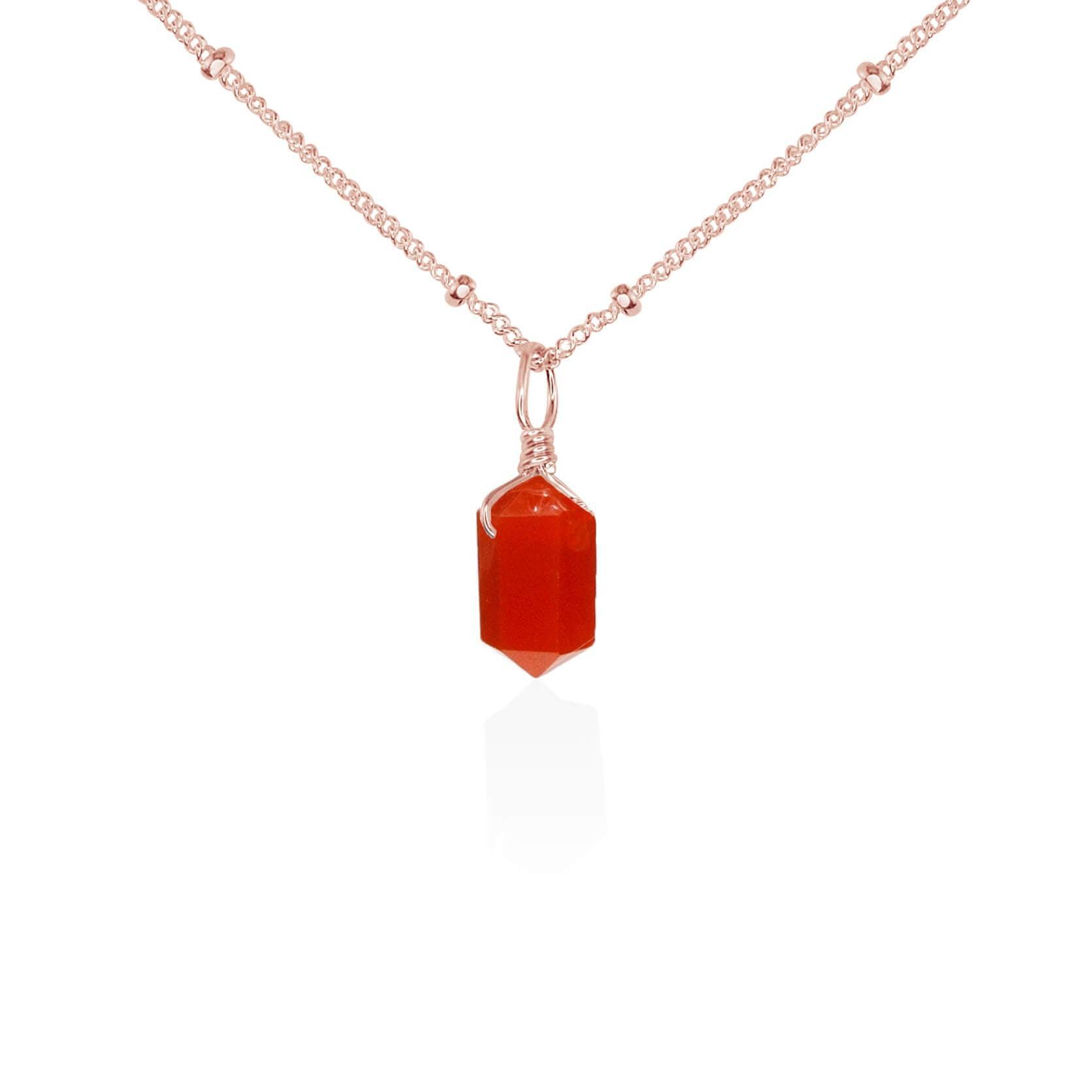 Carnelian Mini Double Terminated Crystal Point Pendant Necklace - Carnelian Mini Double Terminated Crystal Point Pendant Necklace - 14k Rose Gold Fill / Satellite - Luna Tide Handmade Crystal Jewellery