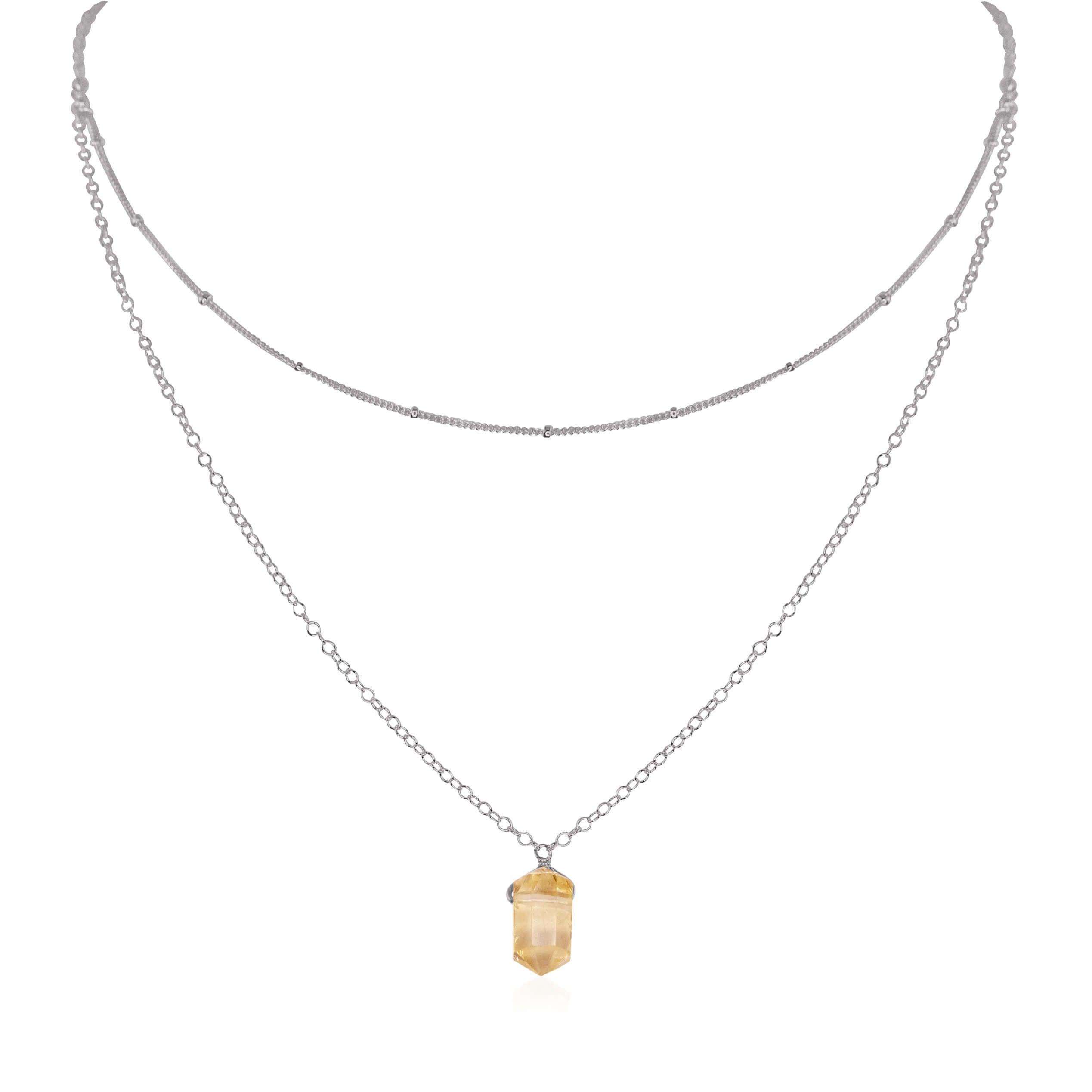 Citrine Double Terminated Crystal Chain Layered Choker Necklace - Citrine Double Terminated Crystal Chain Layered Choker Necklace - Stainless Steel - Luna Tide Handmade Crystal Jewellery