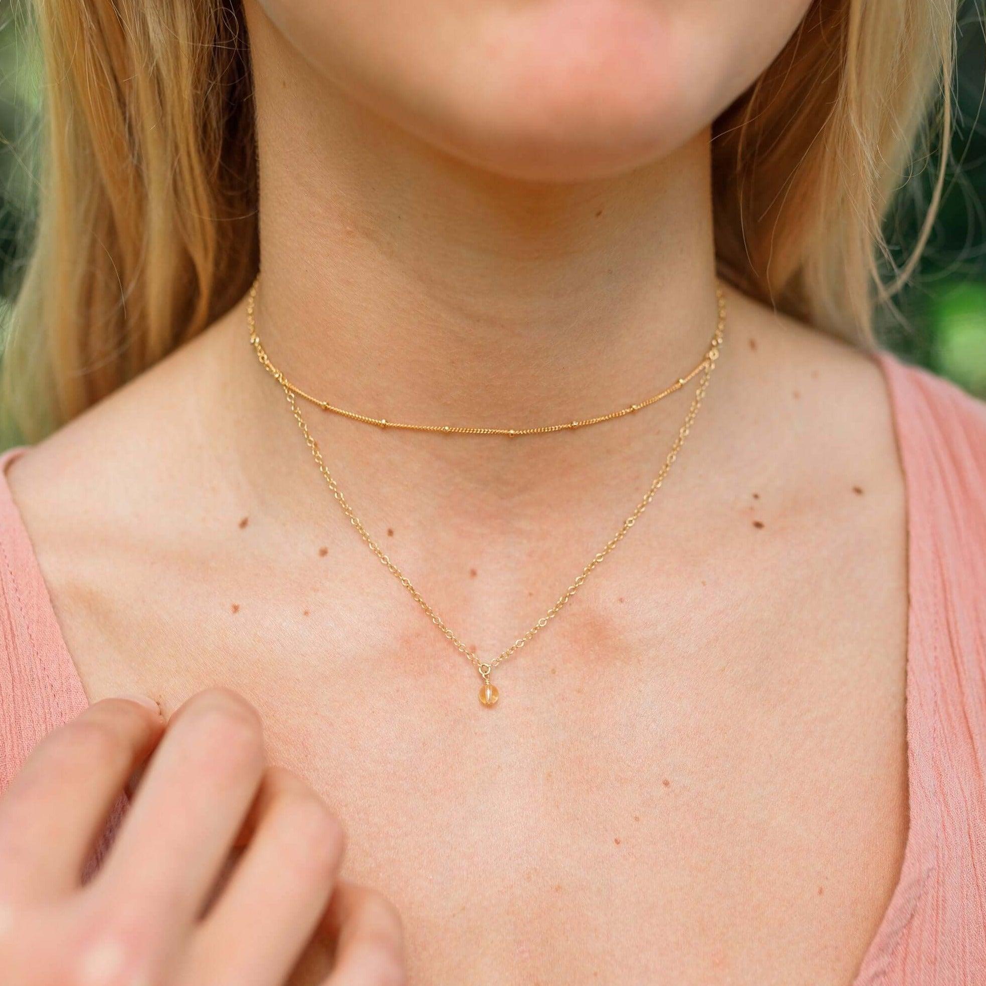 Citrine Gemstone Chain Layered Choker Necklace - Citrine Gemstone Chain Layered Choker Necklace - 14k Gold Fill - Luna Tide Handmade Crystal Jewellery