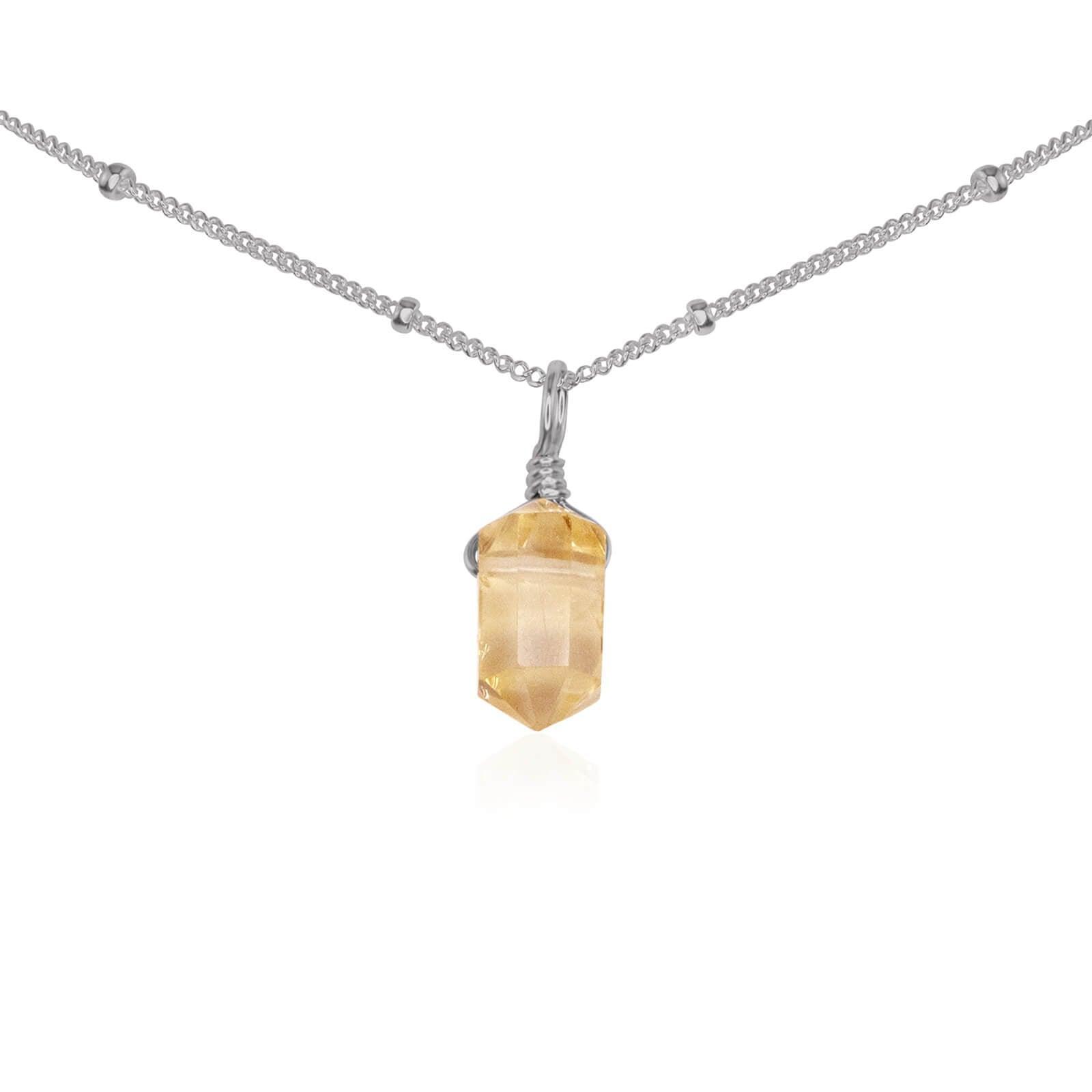 Citrine Mini Double Terminated Crystal Point Pendant Choker Necklace - Citrine Mini Double Terminated Crystal Point Pendant Choker Necklace - Stainless Steel / Satellite - Luna Tide Handmade Crystal Jewellery