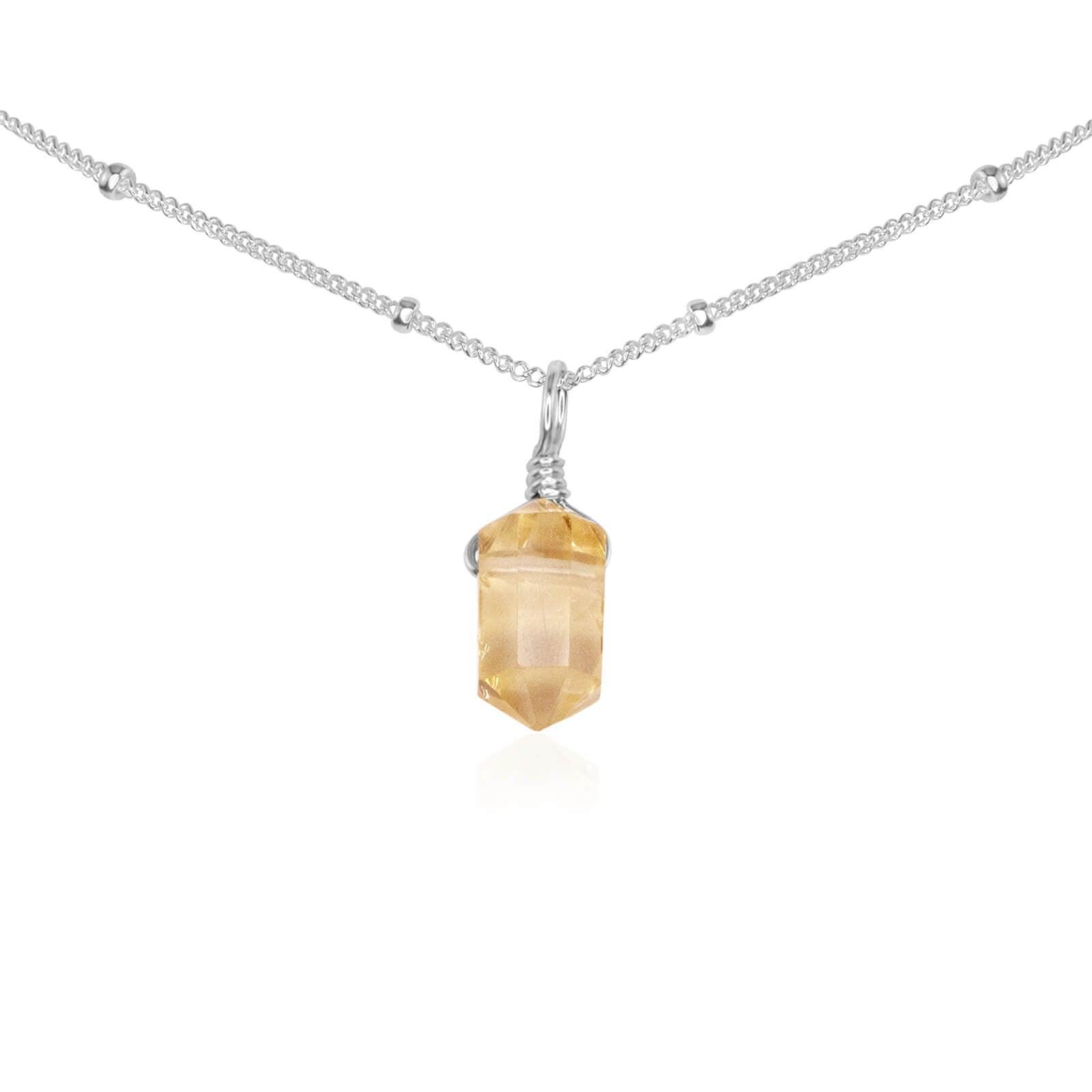 Citrine Mini Double Terminated Crystal Point Pendant Choker Necklace - Citrine Mini Double Terminated Crystal Point Pendant Choker Necklace - Sterling Silver / Satellite - Luna Tide Handmade Crystal Jewellery
