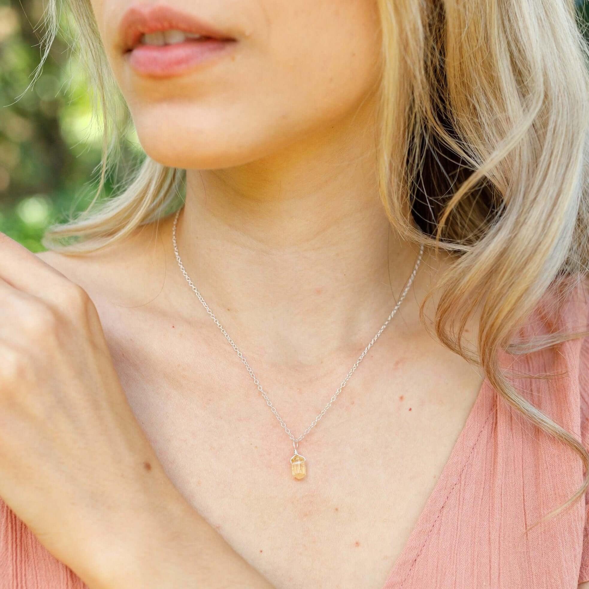 Citrine Mini Double Terminated Crystal Point Pendant Necklace - Citrine Mini Double Terminated Crystal Point Pendant Necklace - 14k Gold Fill / Cable - Luna Tide Handmade Crystal Jewellery