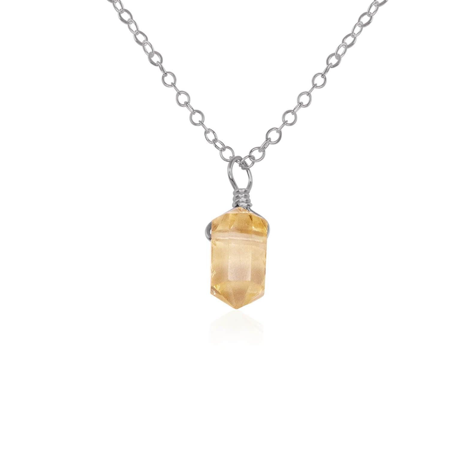 Citrine Mini Double Terminated Crystal Point Pendant Necklace - Citrine Mini Double Terminated Crystal Point Pendant Necklace - Stainless Steel / Cable - Luna Tide Handmade Crystal Jewellery
