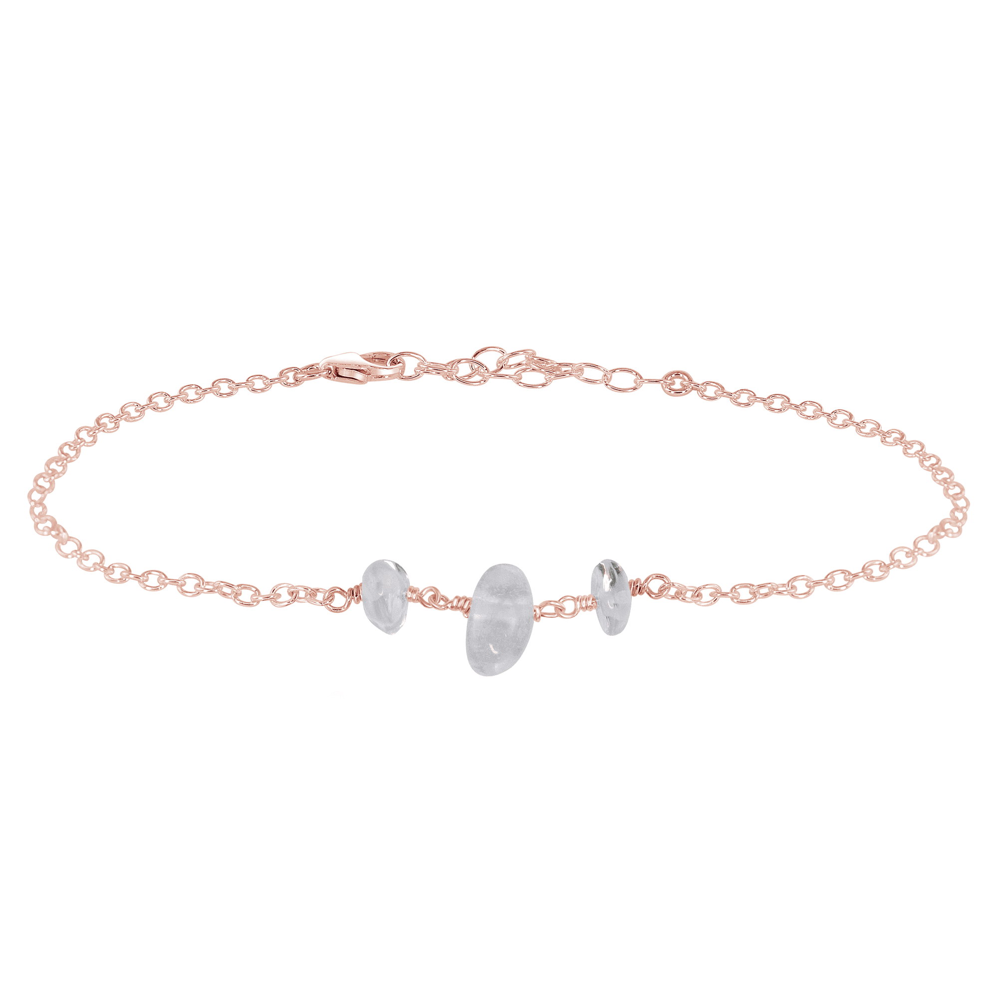 Crystal Quartz Beaded Chain Anklet - Crystal Quartz Beaded Chain Anklet - 14k Rose Gold Fill - Luna Tide Handmade Crystal Jewellery