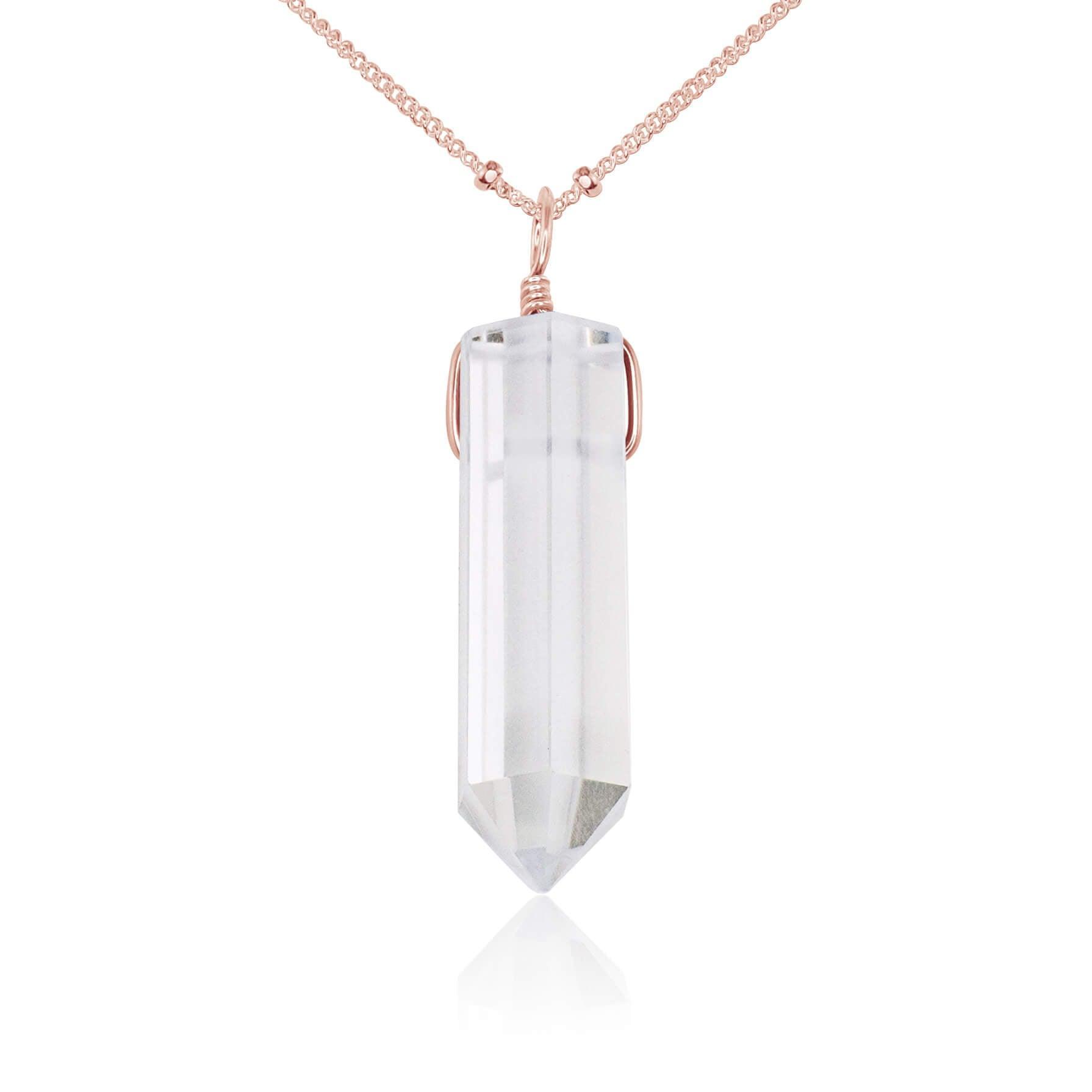 Crystal Quartz Gemstone Generator Tower Point Pendant Necklace - Crystal Quartz Gemstone Generator Tower Point Pendant Necklace - 14k Rose Gold Fill / Satellite - Luna Tide Handmade Crystal Jewellery