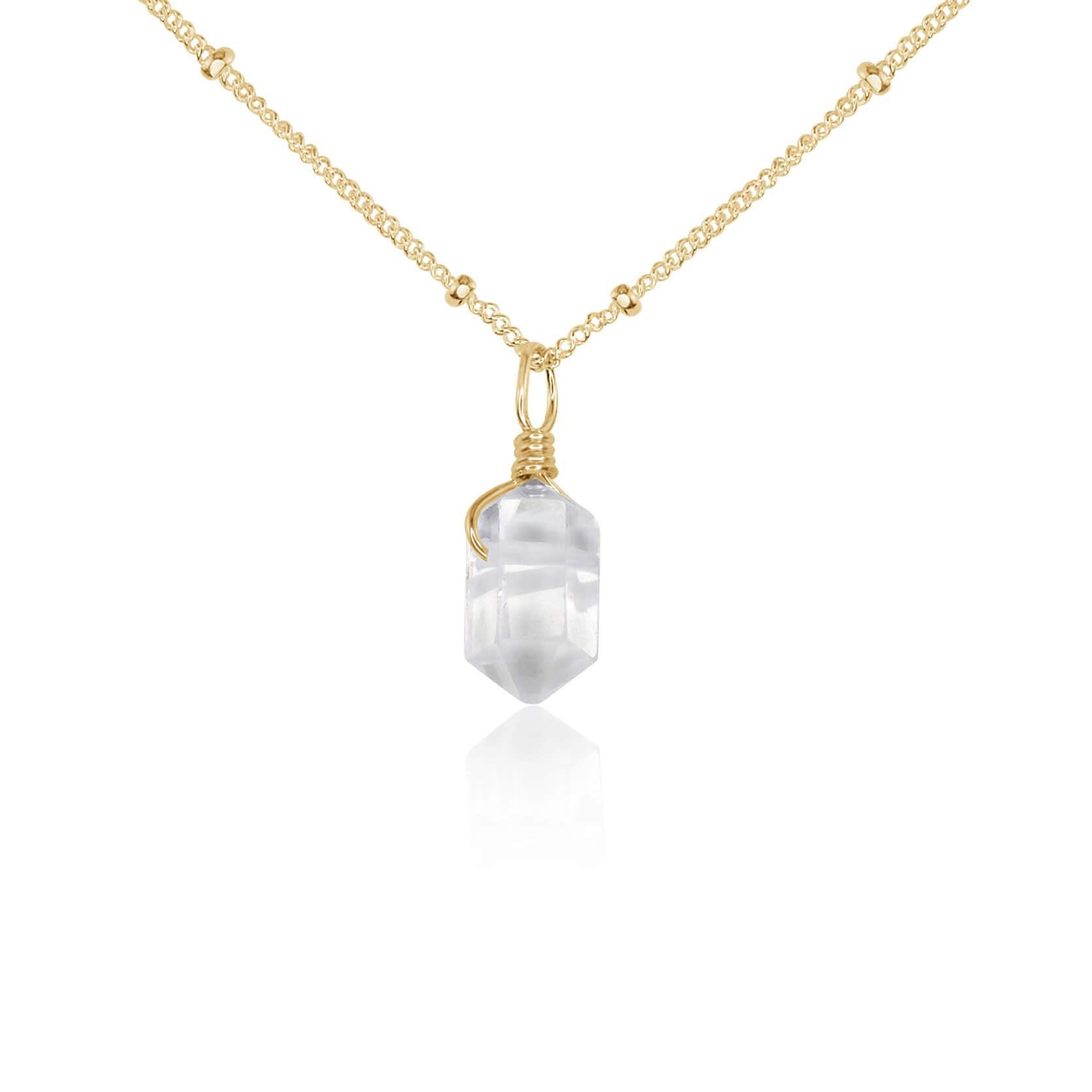 Crystal Quartz Mini Double Terminated Crystal Point Pendant Necklace - Crystal Quartz Mini Double Terminated Crystal Point Pendant Necklace - 14k Gold Fill / Satellite - Luna Tide Handmade Crystal Jewellery
