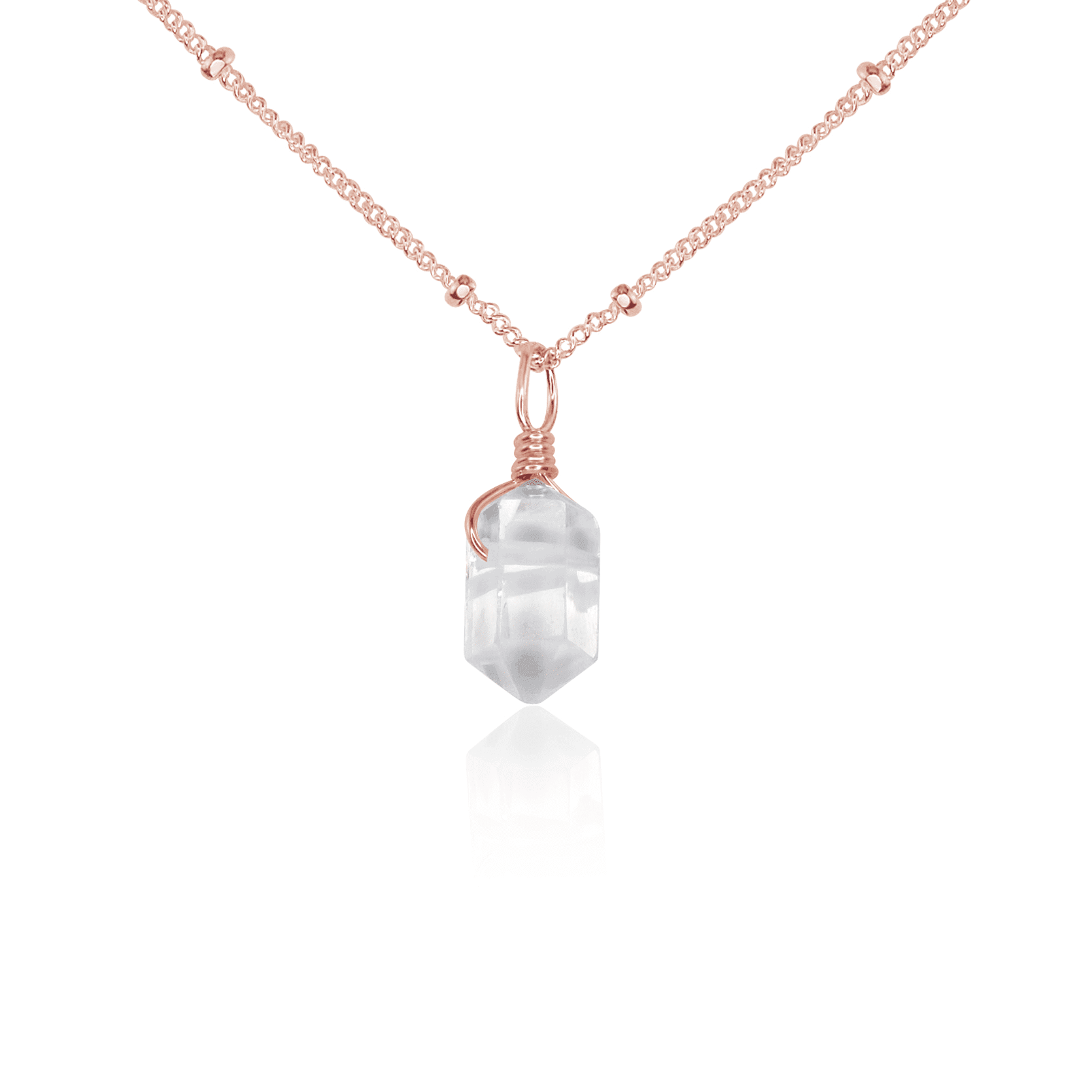Crystal Quartz Mini Double Terminated Crystal Point Pendant Necklace - Crystal Quartz Mini Double Terminated Crystal Point Pendant Necklace - 14k Rose Gold Fill / Satellite - Luna Tide Handmade Crystal Jewellery