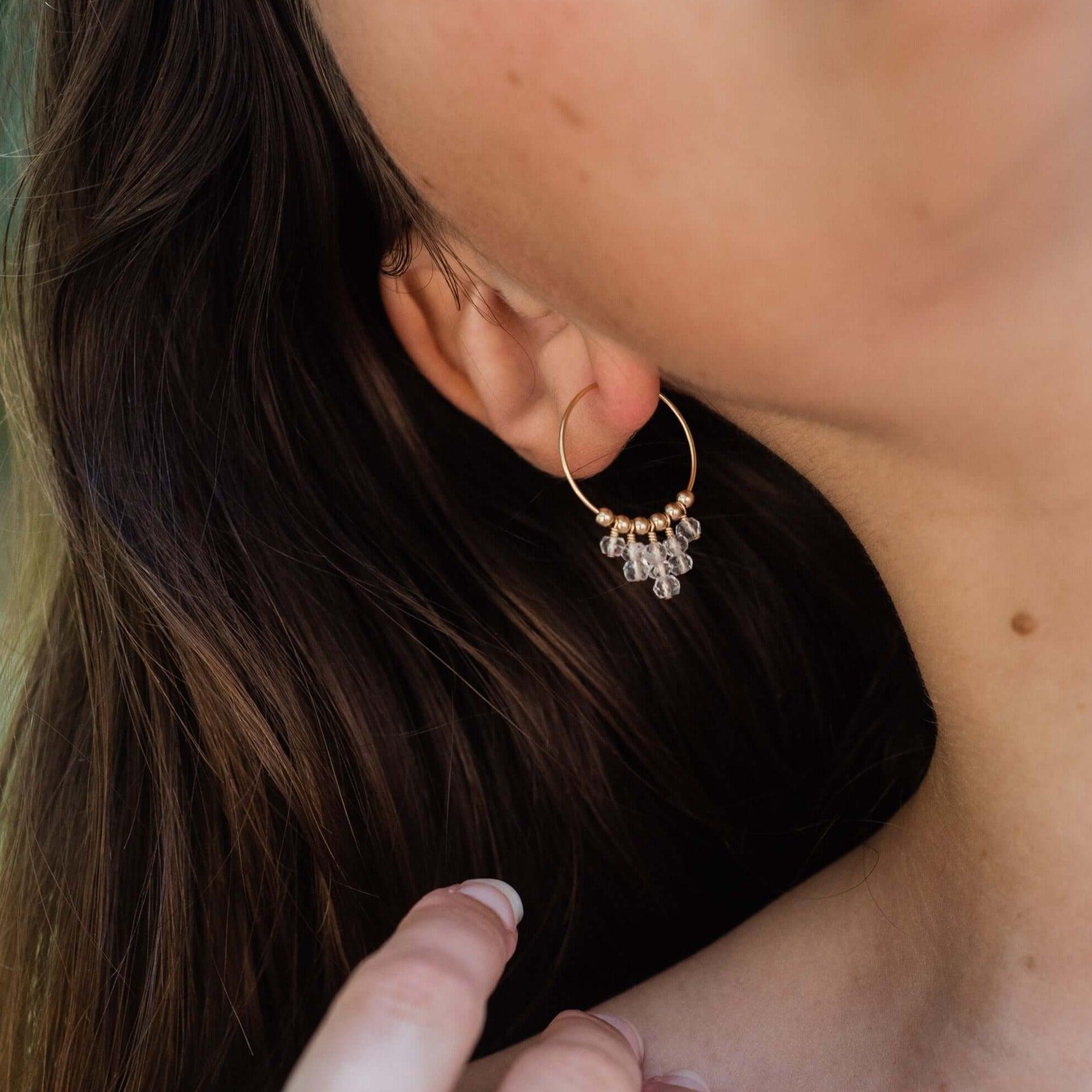 Crystal Quartz Statement Hoop Earrings - Crystal Quartz Statement Hoop Earrings - 14k Gold Fill - Luna Tide Handmade Crystal Jewellery