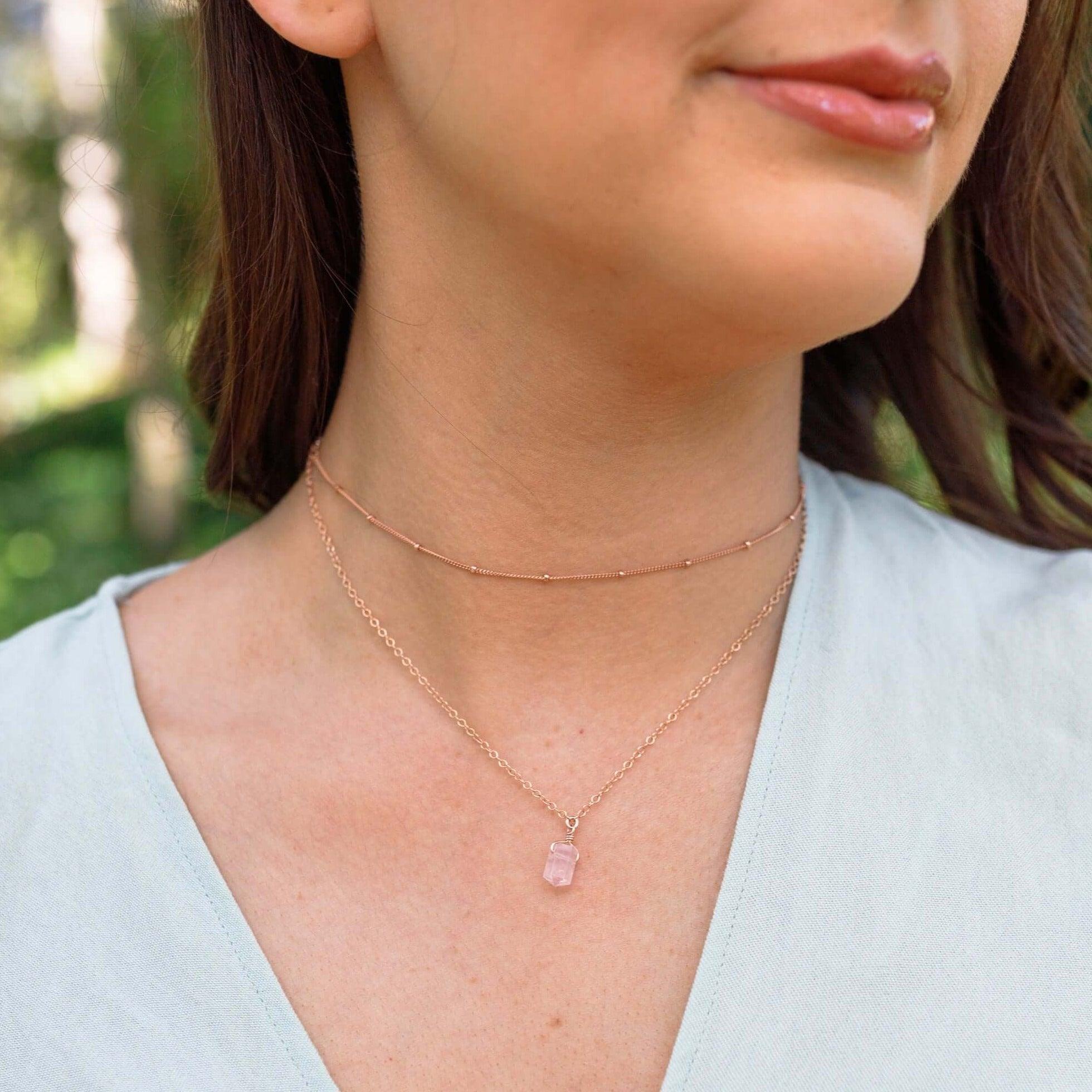 Double Terminated Crystal Layered Choker - 14K Rose Gold Fill - Luna Tide Handmade Jewellery