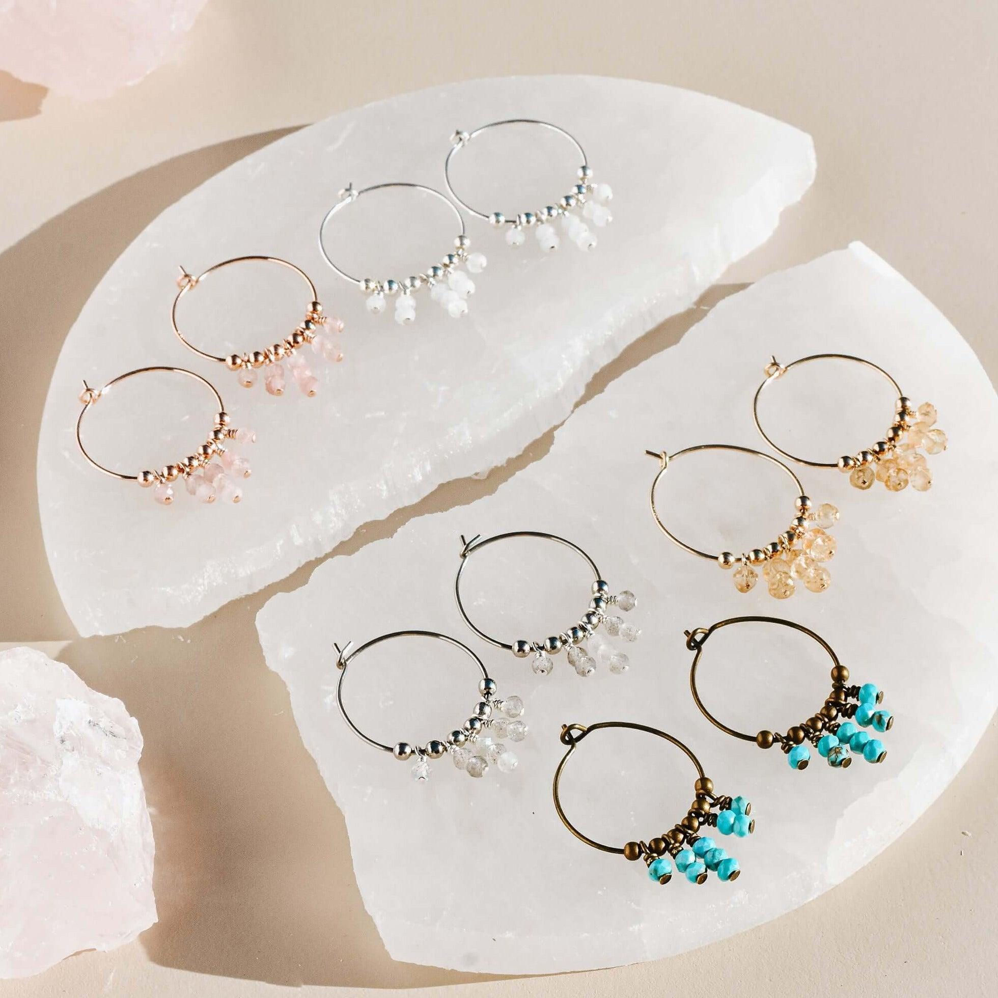 Custom Gemstone Statement Hoop Earrings - Custom Gemstone Statement Hoop Earrings - 14k Gold Fill - Luna Tide Handmade Crystal Jewellery