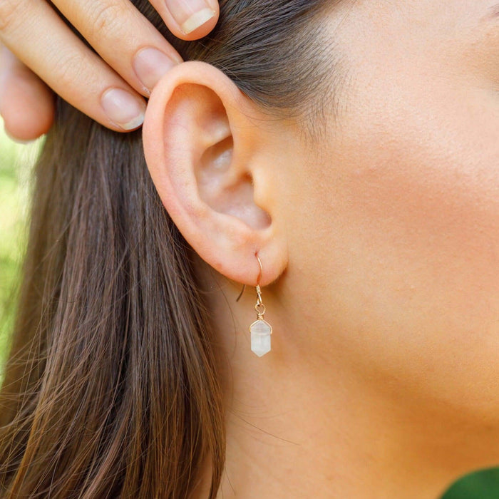 Custom Mini Double Terminated Crystal Point Dangle Drop Earrings - Custom Mini Double Terminated Crystal Point Dangle Drop Earrings - 14k Gold Fill - Luna Tide Handmade Crystal Jewellery