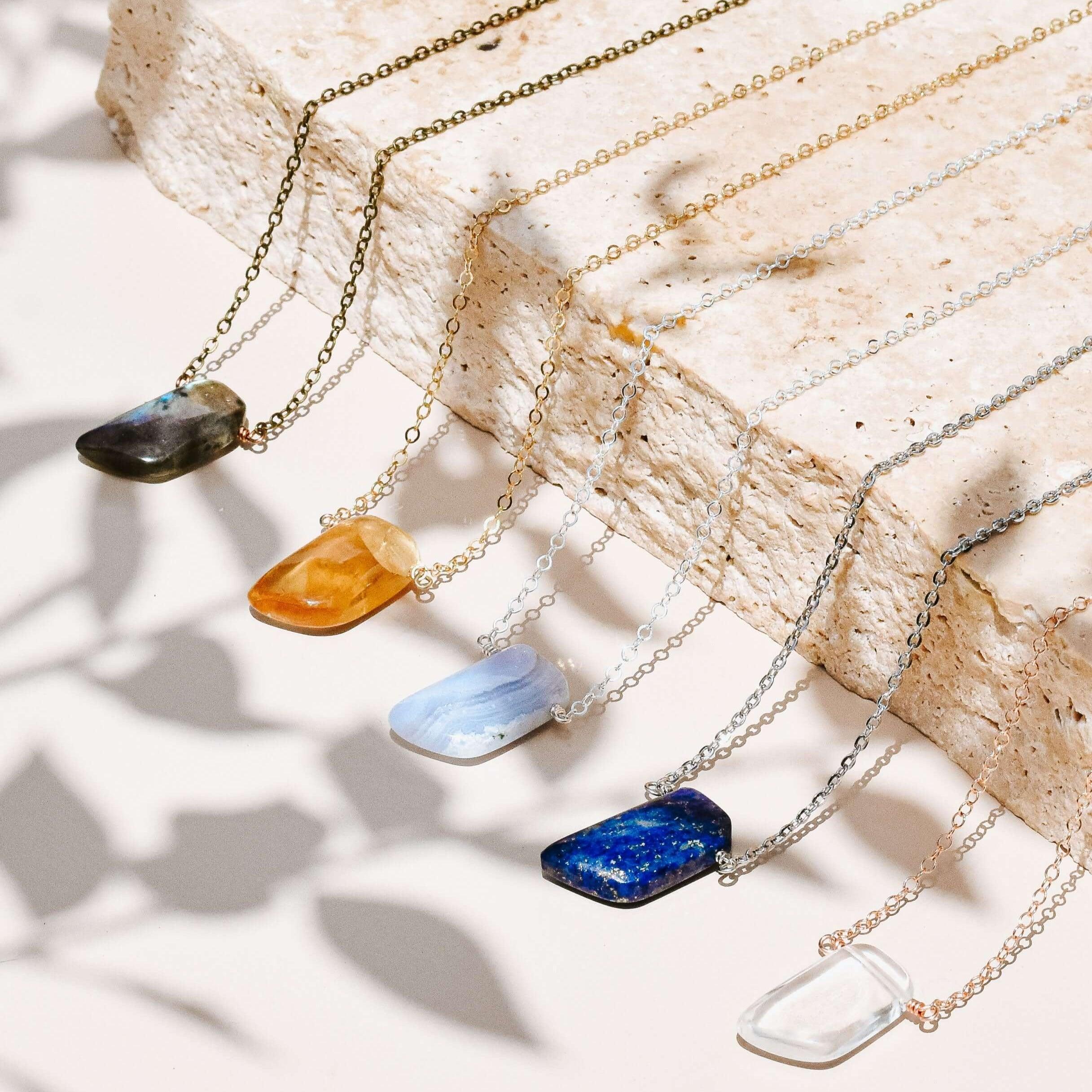 Small Smooth Slab Point Necklace - Bronze - 14K Gold Fill - Sterling Silver - Stainless Steel - 14K Rose Gold Fill - Luna Tide Handmade Jewellery