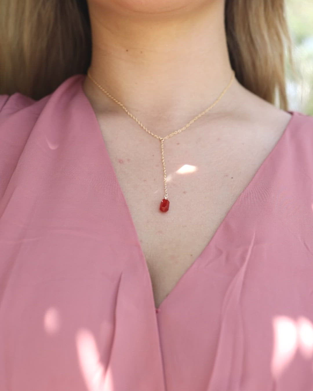 Carnelian Double Terminated Mini Crystal Point Lariat Necklace