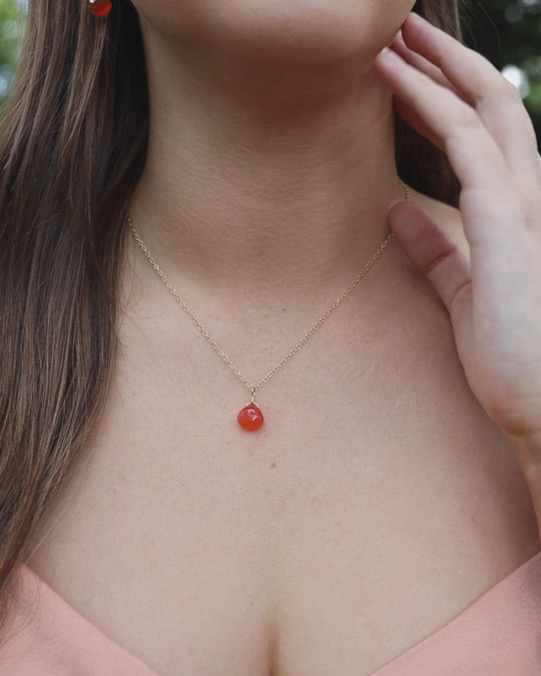 Tiny Carnelian Teardrop Crystal Pendant Necklace