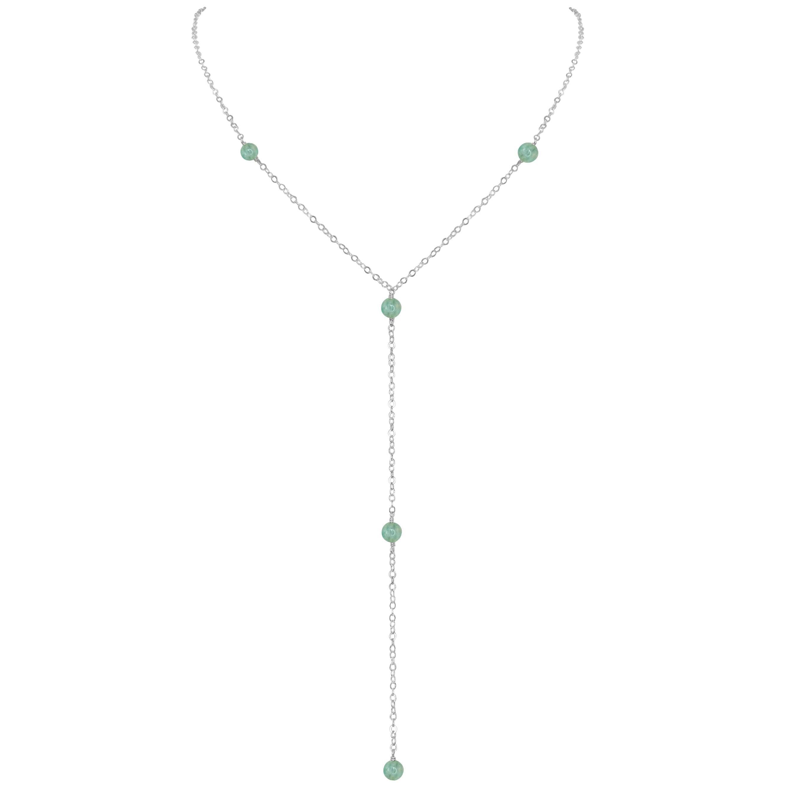 Dainty Amazonite Lariat Necklace - Dainty Amazonite Lariat Necklace - Sterling Silver - Luna Tide Handmade Crystal Jewellery