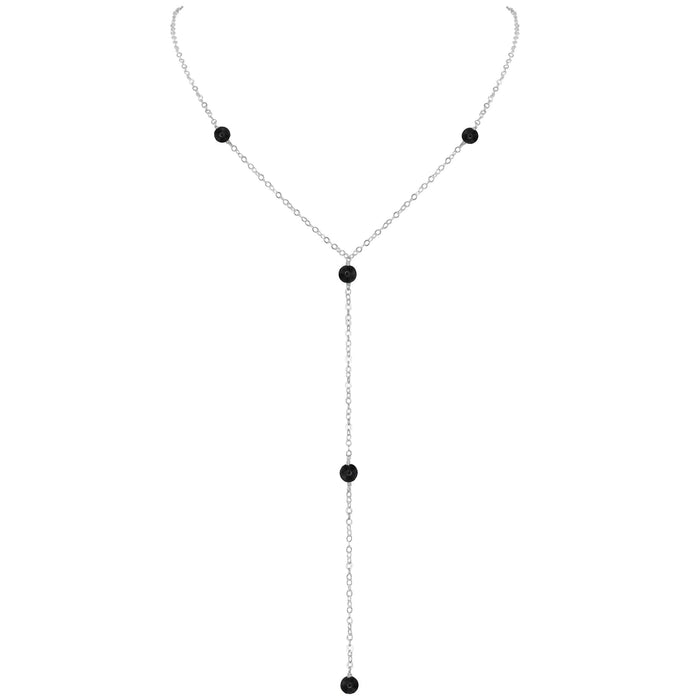Dainty Black Onyx Lariat Necklace - Dainty Black Onyx Lariat Necklace - Sterling Silver - Luna Tide Handmade Crystal Jewellery