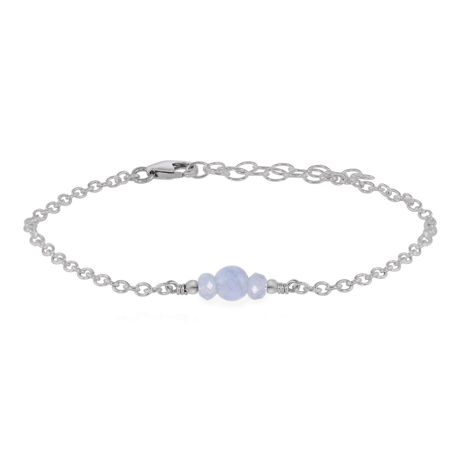 Dainty Blue Lace Agate Gemstone Bracelet - Dainty Blue Lace Agate Gemstone Bracelet - Stainless Steel - Luna Tide Handmade Crystal Jewellery