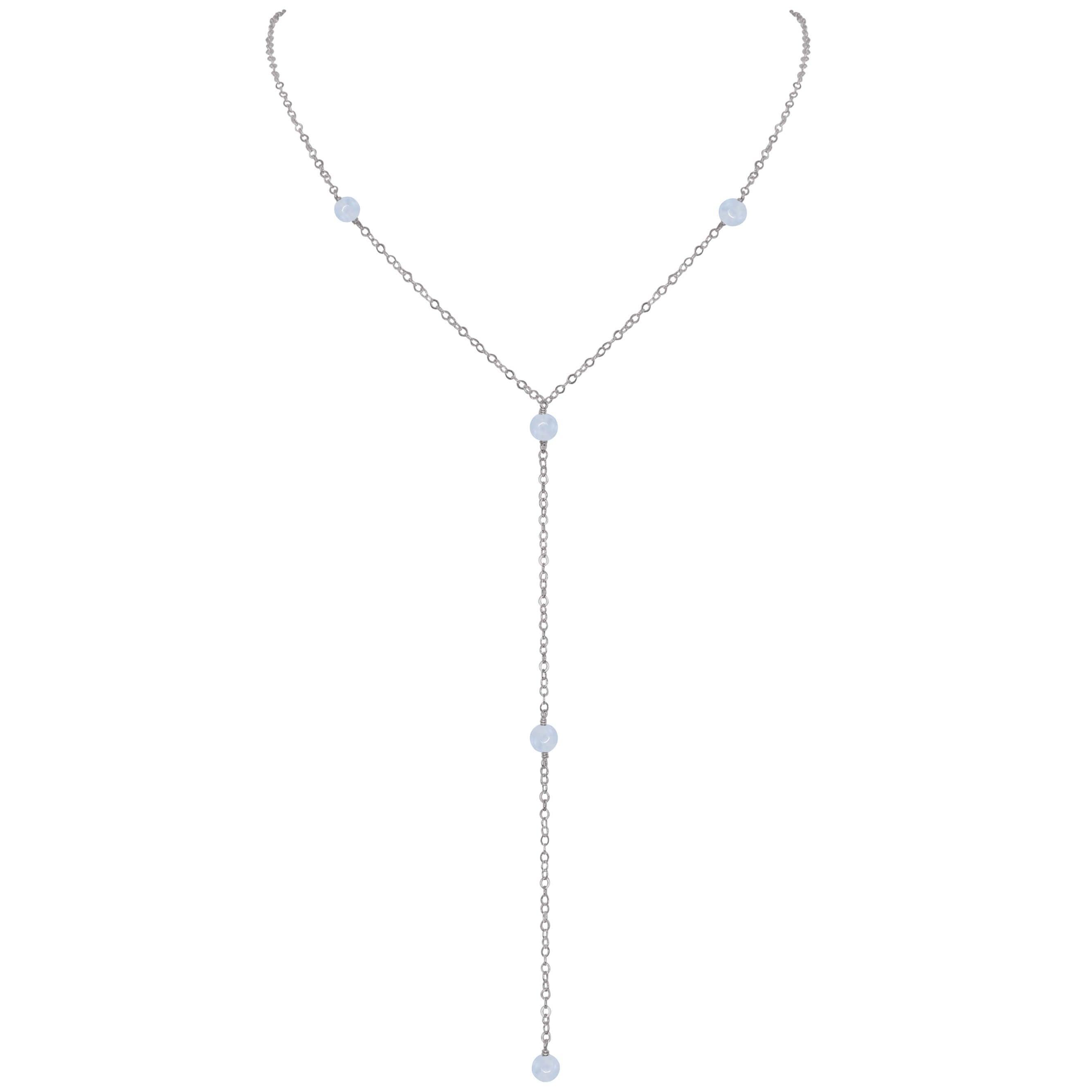 Dainty Blue Lace Agate Lariat Necklace - Dainty Blue Lace Agate Lariat Necklace - Stainless Steel - Luna Tide Handmade Crystal Jewellery