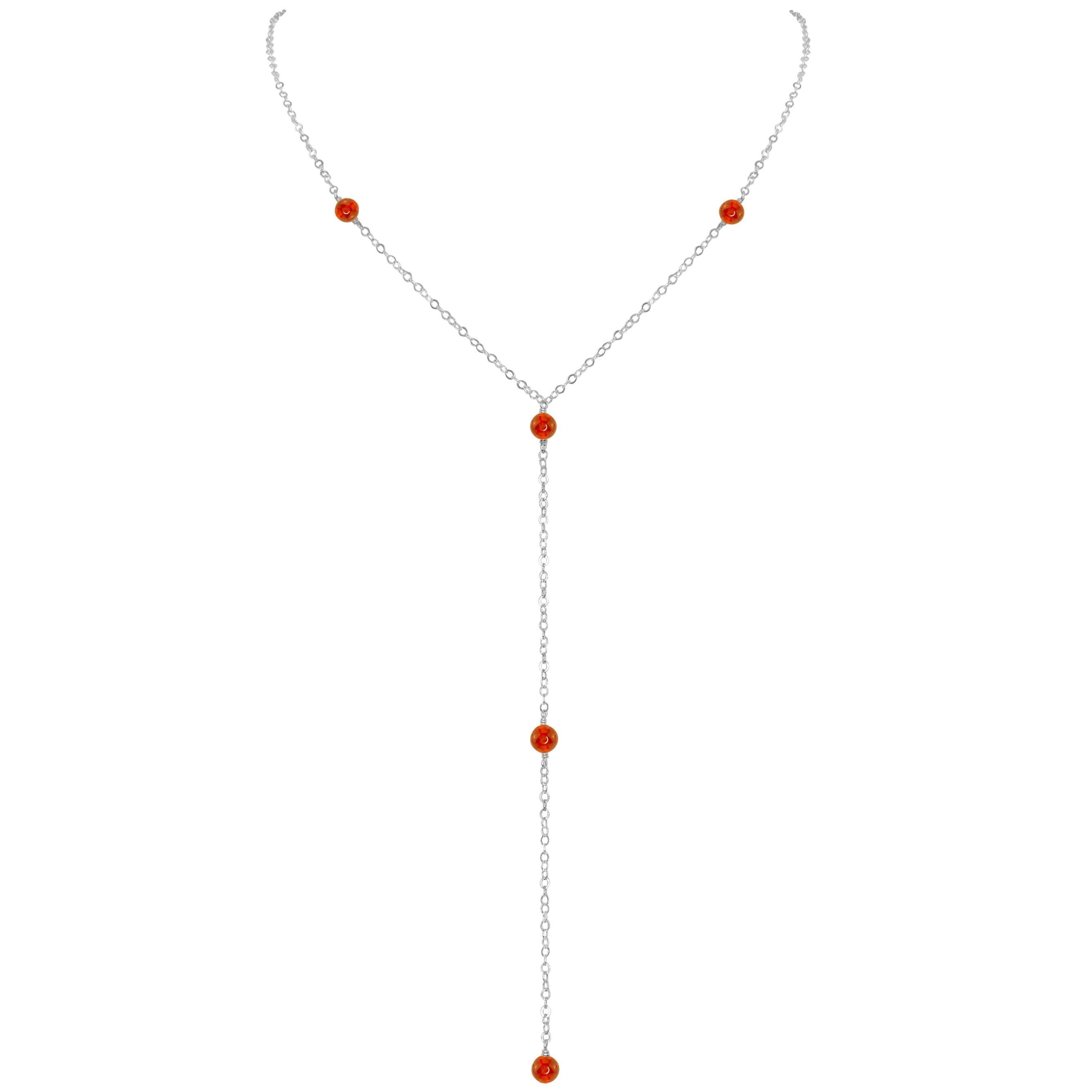 Dainty Carnelian Lariat Necklace - Dainty Carnelian Lariat Necklace - Sterling Silver - Luna Tide Handmade Crystal Jewellery