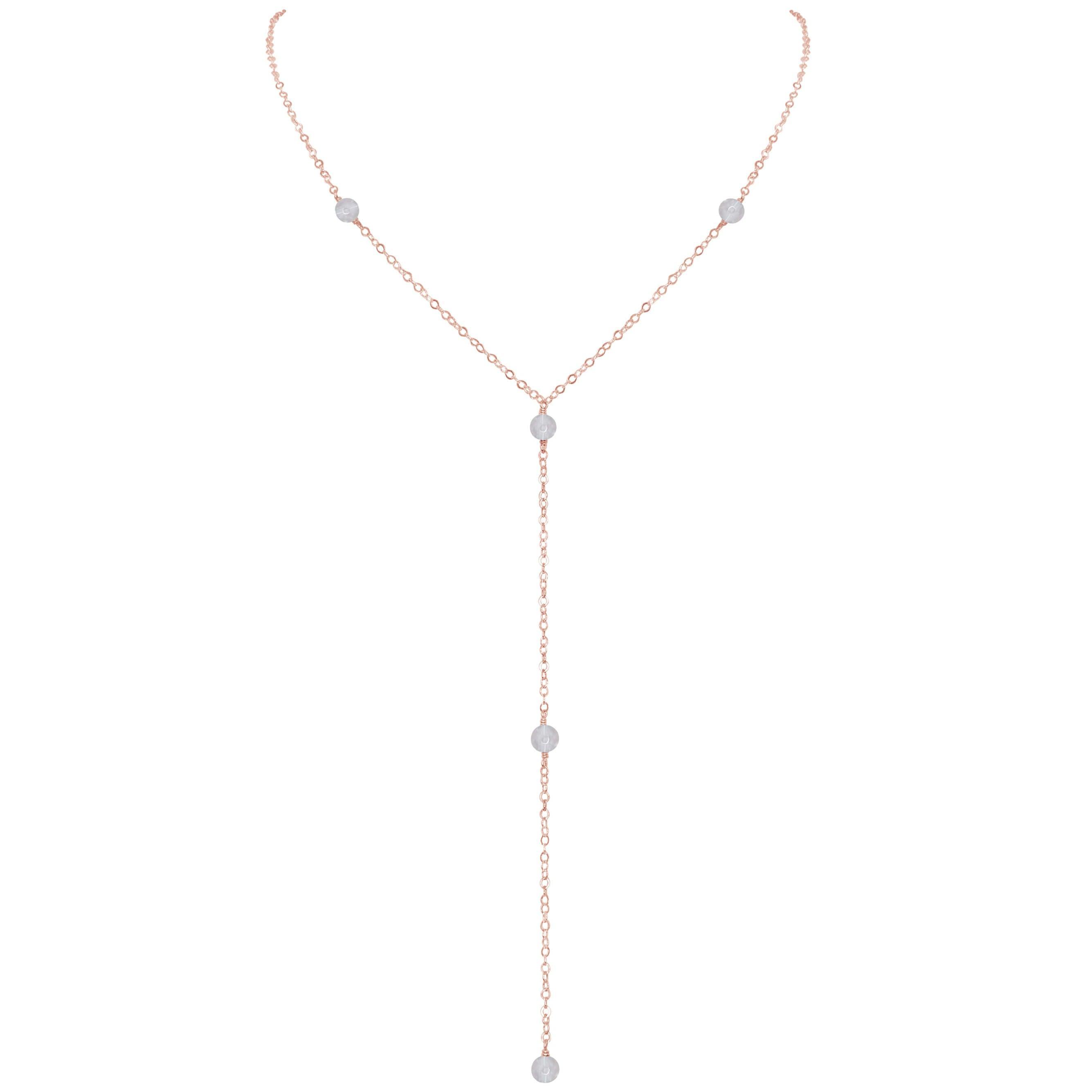 Dainty Crystal Quartz Lariat Necklace - Dainty Crystal Quartz Lariat Necklace - 14k Rose Gold Fill - Luna Tide Handmade Crystal Jewellery