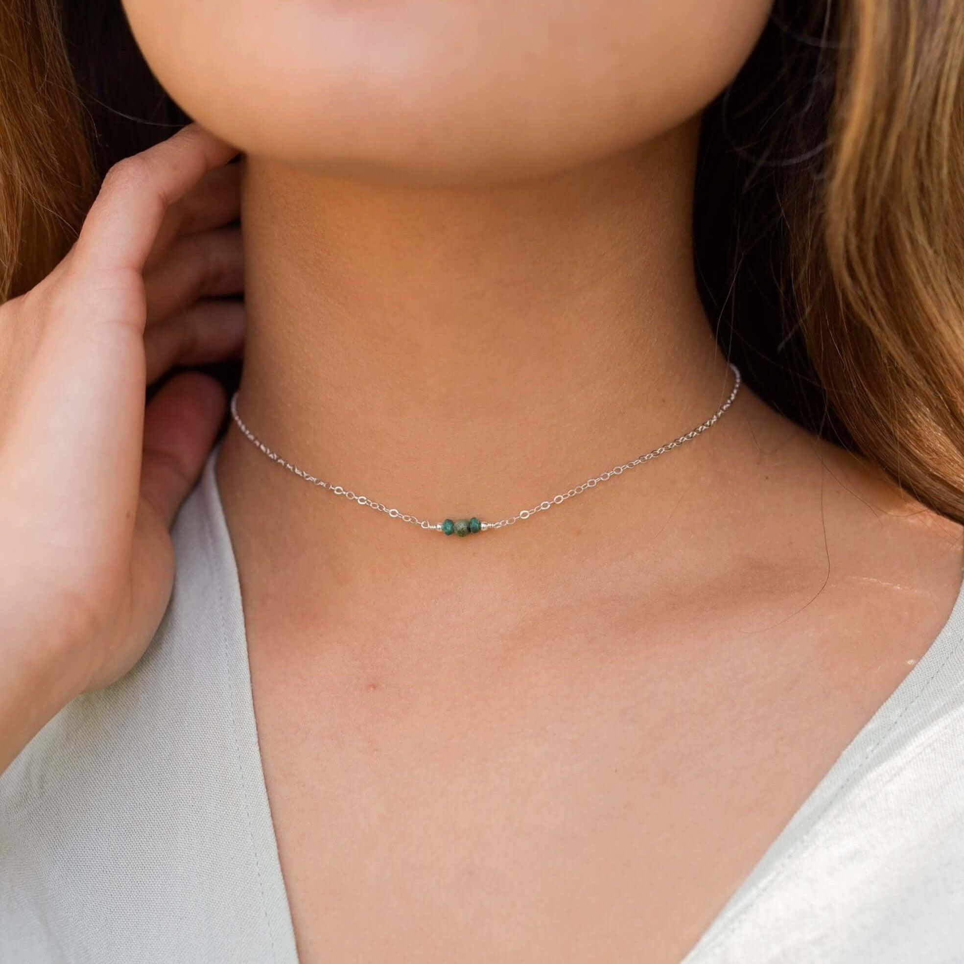 Dainty Emerald Gemstone Choker Necklace - Dainty Emerald Gemstone Choker Necklace - 14k Gold Fill - Luna Tide Handmade Crystal Jewellery