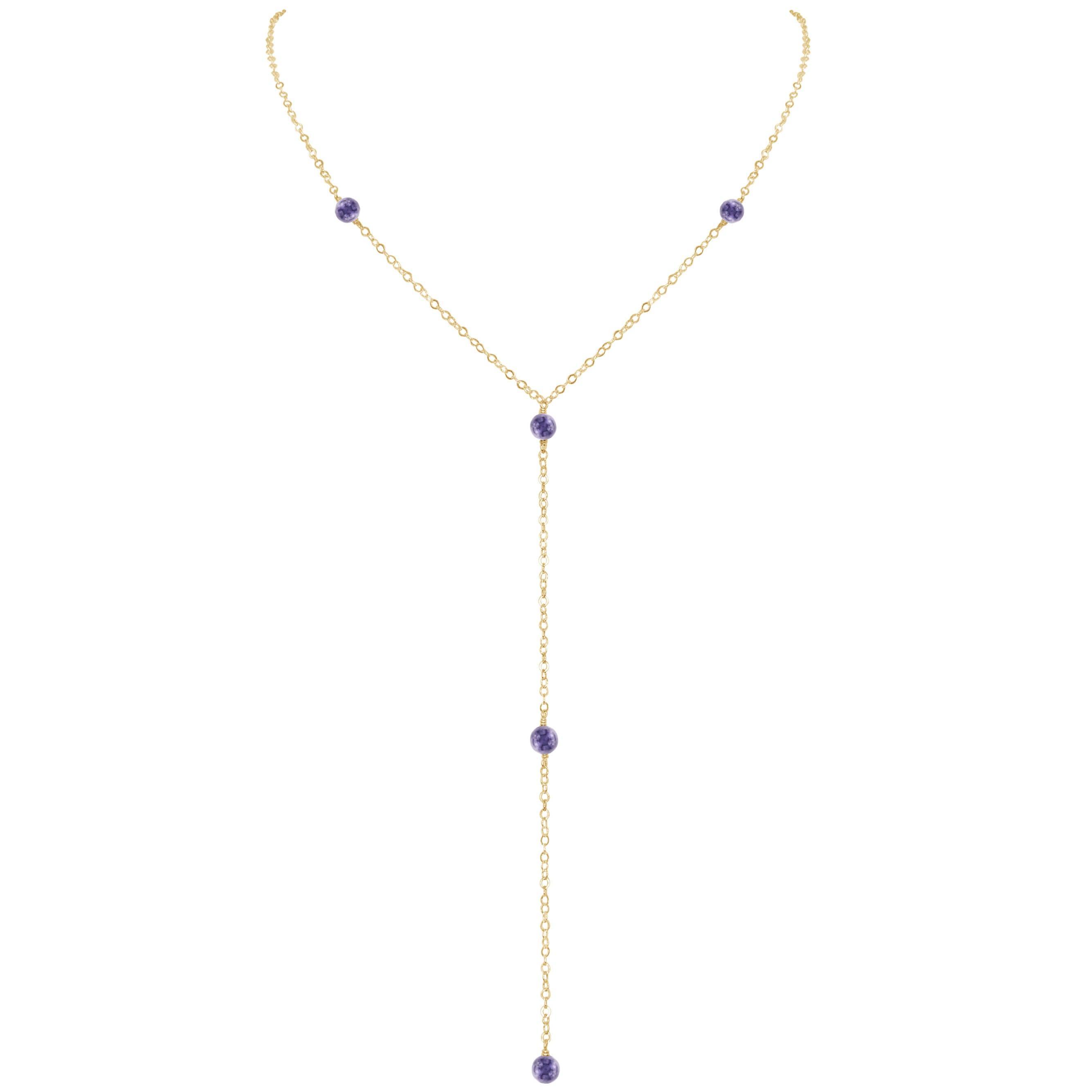 Dainty Iolite Lariat Necklace - Dainty Iolite Lariat Necklace - 14k Gold Fill - Luna Tide Handmade Crystal Jewellery