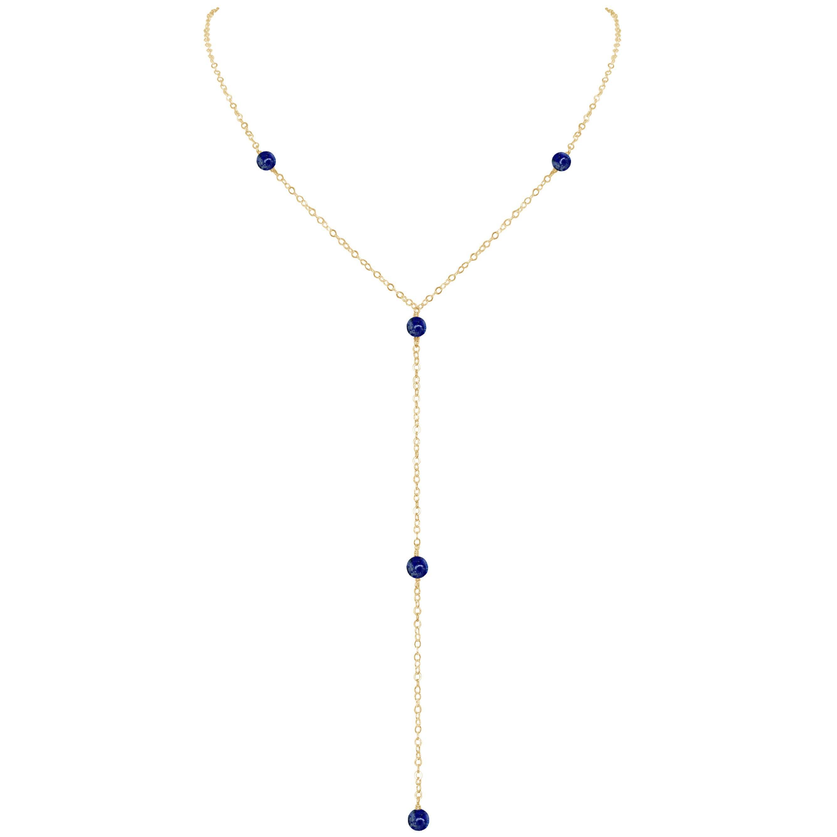 Dainty Lapis Lazuli Lariat Necklace - Dainty Lapis Lazuli Lariat Necklace - 14k Gold Fill - Luna Tide Handmade Crystal Jewellery