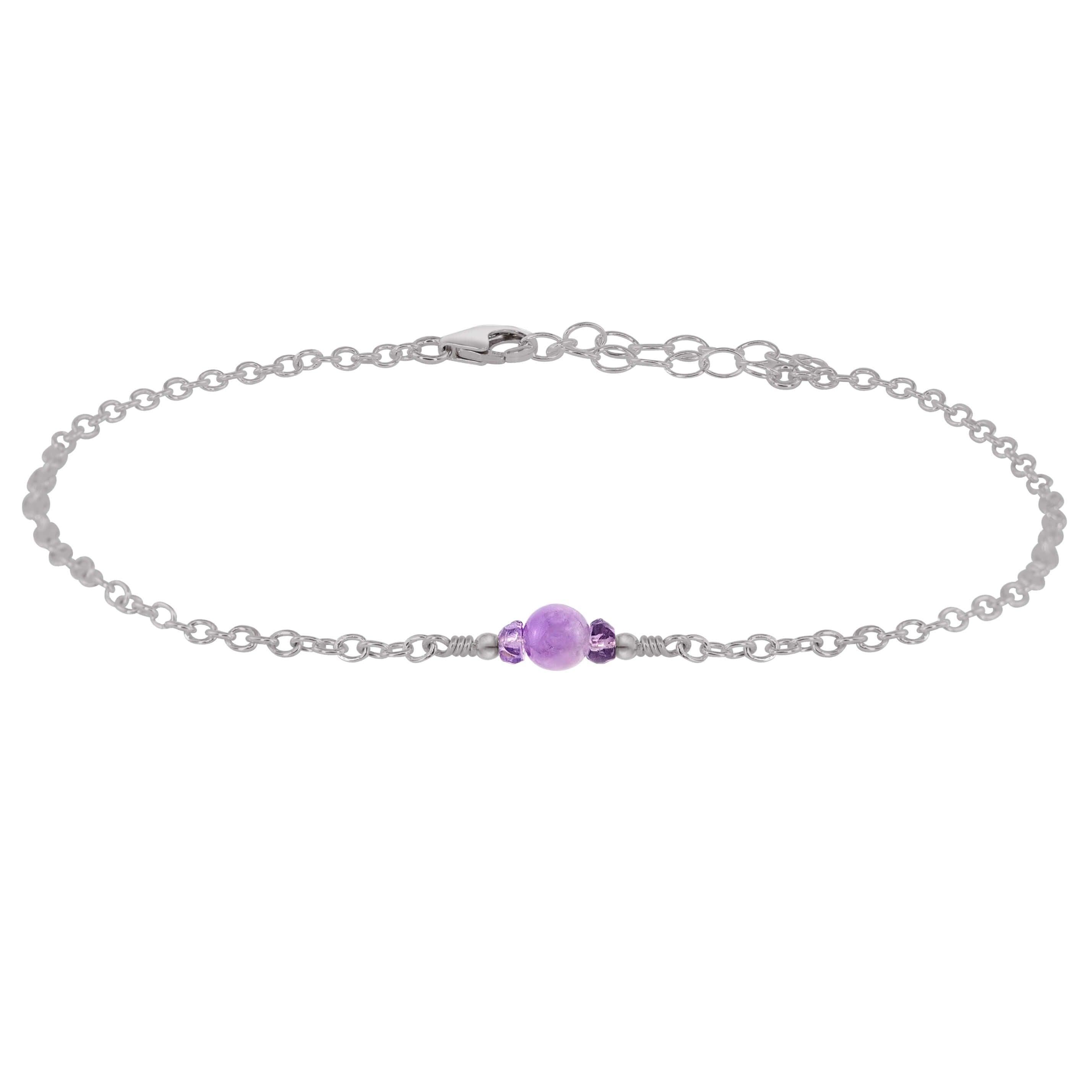 Dainty Lavender Amethyst Gemstone Anklet - Dainty Lavender Amethyst Gemstone Anklet - Stainless Steel - Luna Tide Handmade Crystal Jewellery