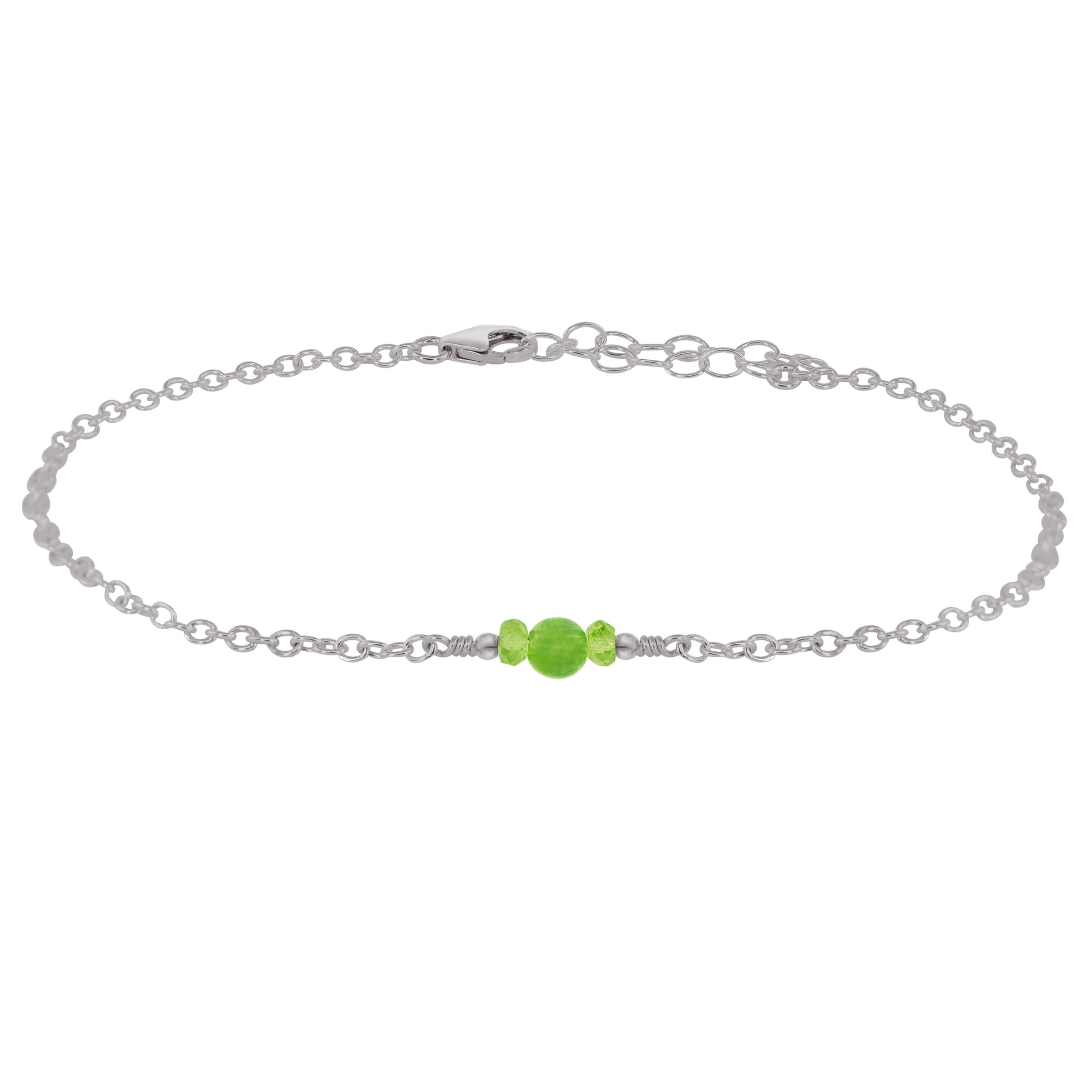 Dainty Peridot Gemstone Anklet - Dainty Peridot Gemstone Anklet - Stainless Steel - Luna Tide Handmade Crystal Jewellery