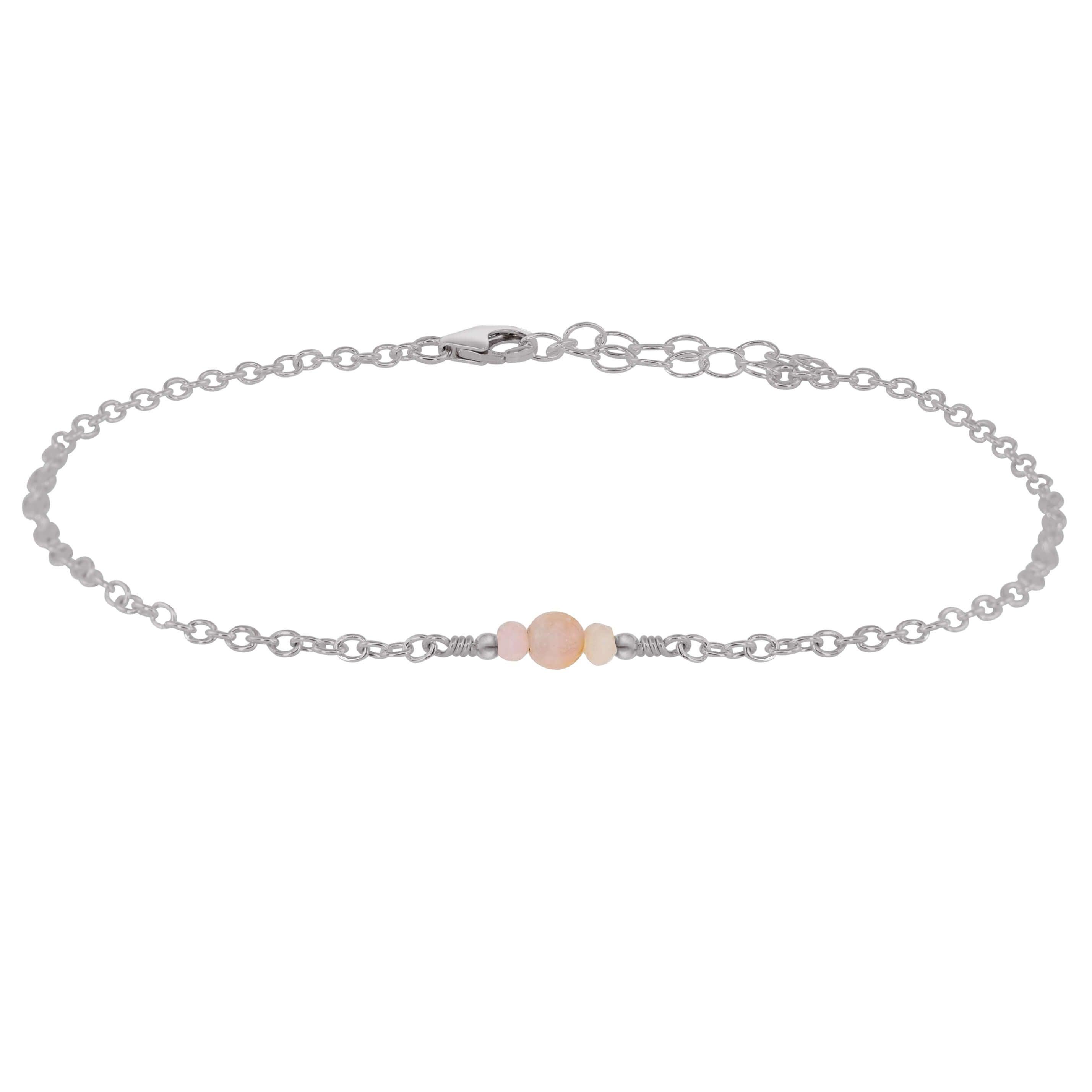 Dainty Pink Peruvian Opal Gemstone Anklet - Dainty Pink Peruvian Opal Gemstone Anklet - Stainless Steel - Luna Tide Handmade Crystal Jewellery