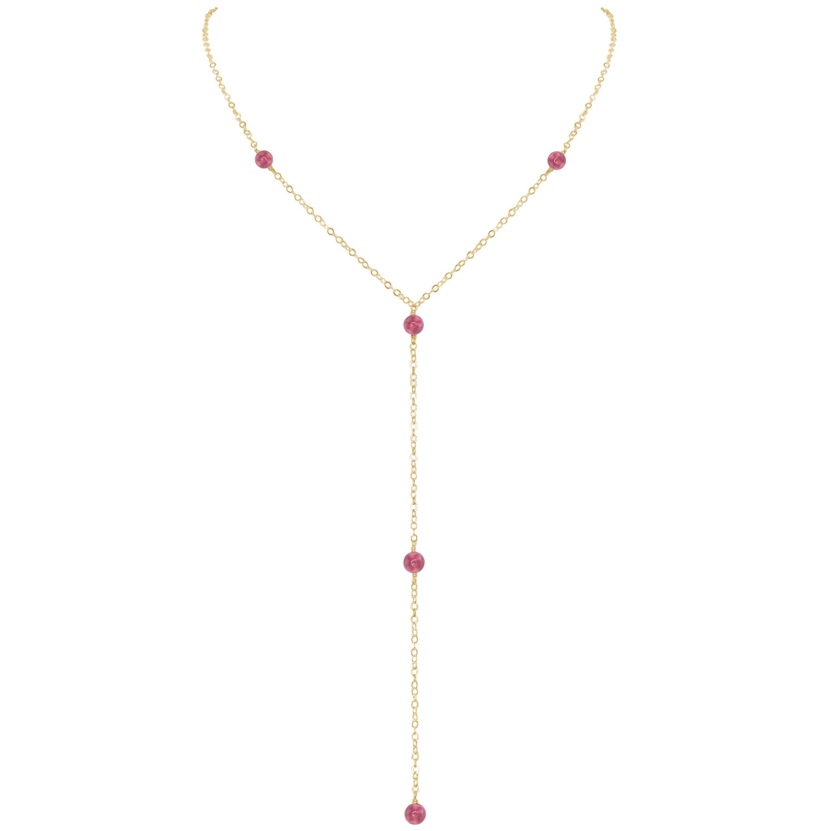 Dainty Pink Tourmaline Lariat Necklace - Dainty Pink Tourmaline Lariat Necklace - 14k Gold Fill - Luna Tide Handmade Crystal Jewellery