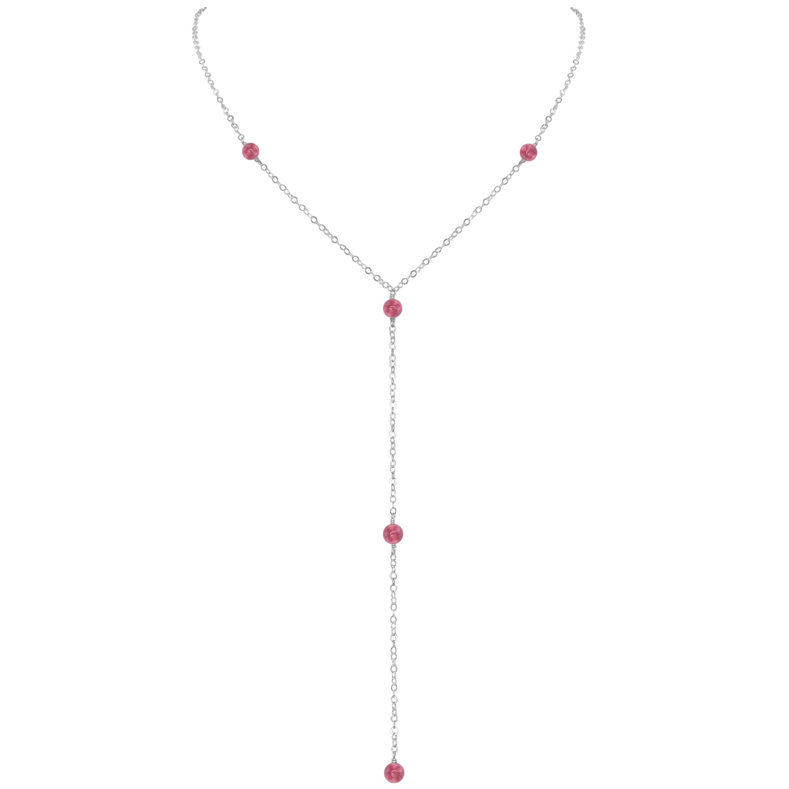 Dainty Pink Tourmaline Lariat Necklace - Dainty Pink Tourmaline Lariat Necklace - Sterling Silver - Luna Tide Handmade Crystal Jewellery