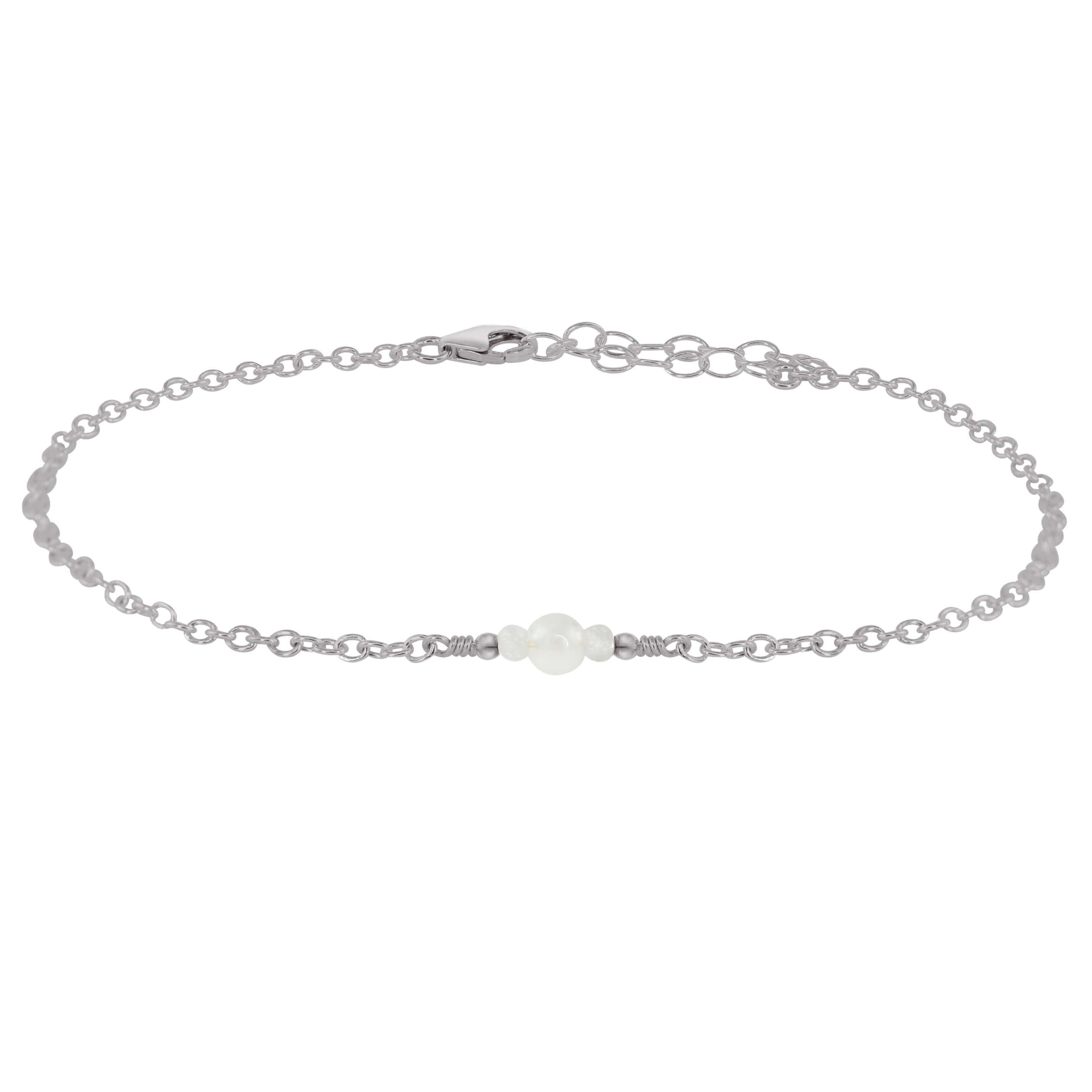 Dainty Rainbow Moonstone Gemstone Anklet - Dainty Rainbow Moonstone Gemstone Anklet - Stainless Steel - Luna Tide Handmade Crystal Jewellery