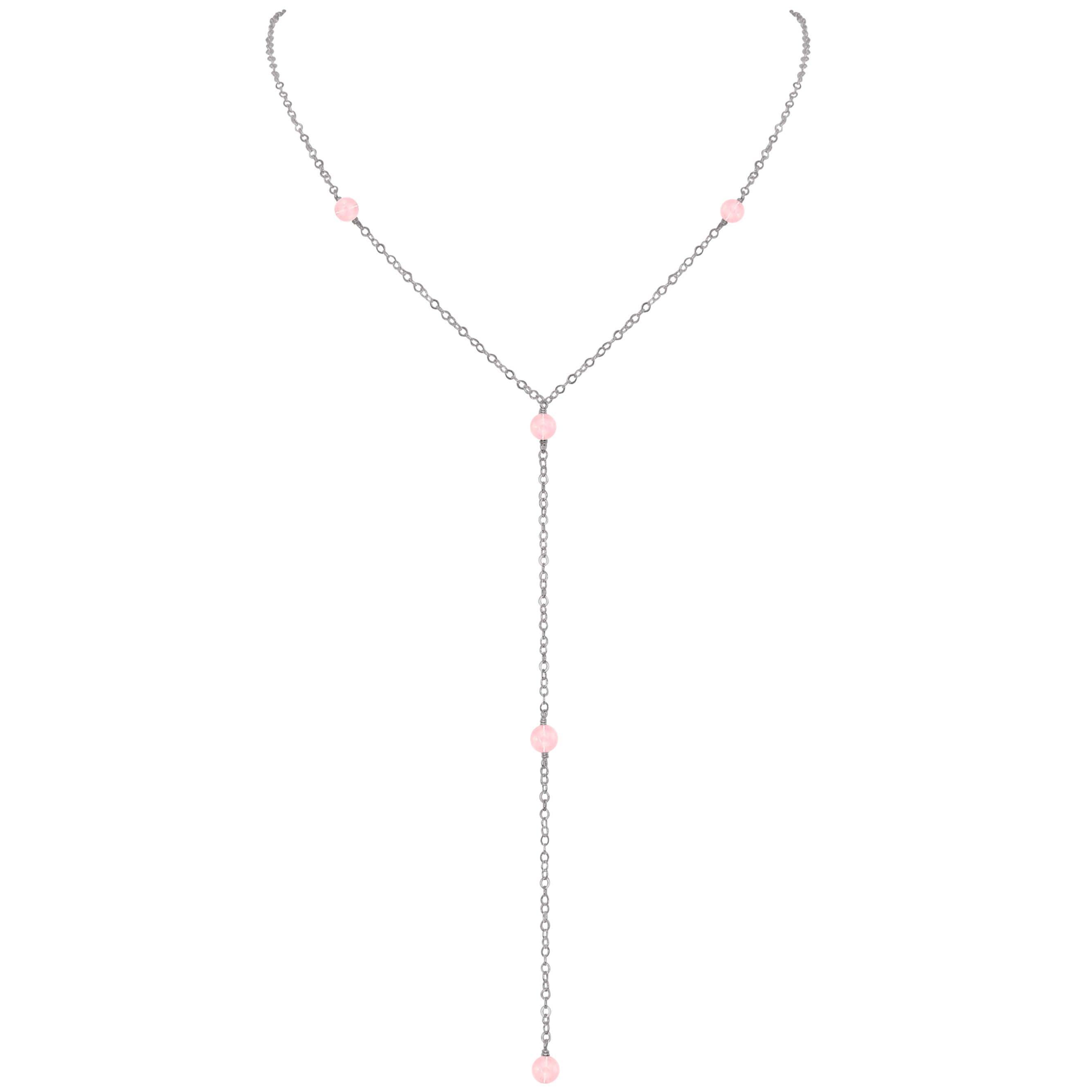 Dainty Rose Quartz Lariat Necklace - Dainty Rose Quartz Lariat Necklace - Stainless Steel - Luna Tide Handmade Crystal Jewellery