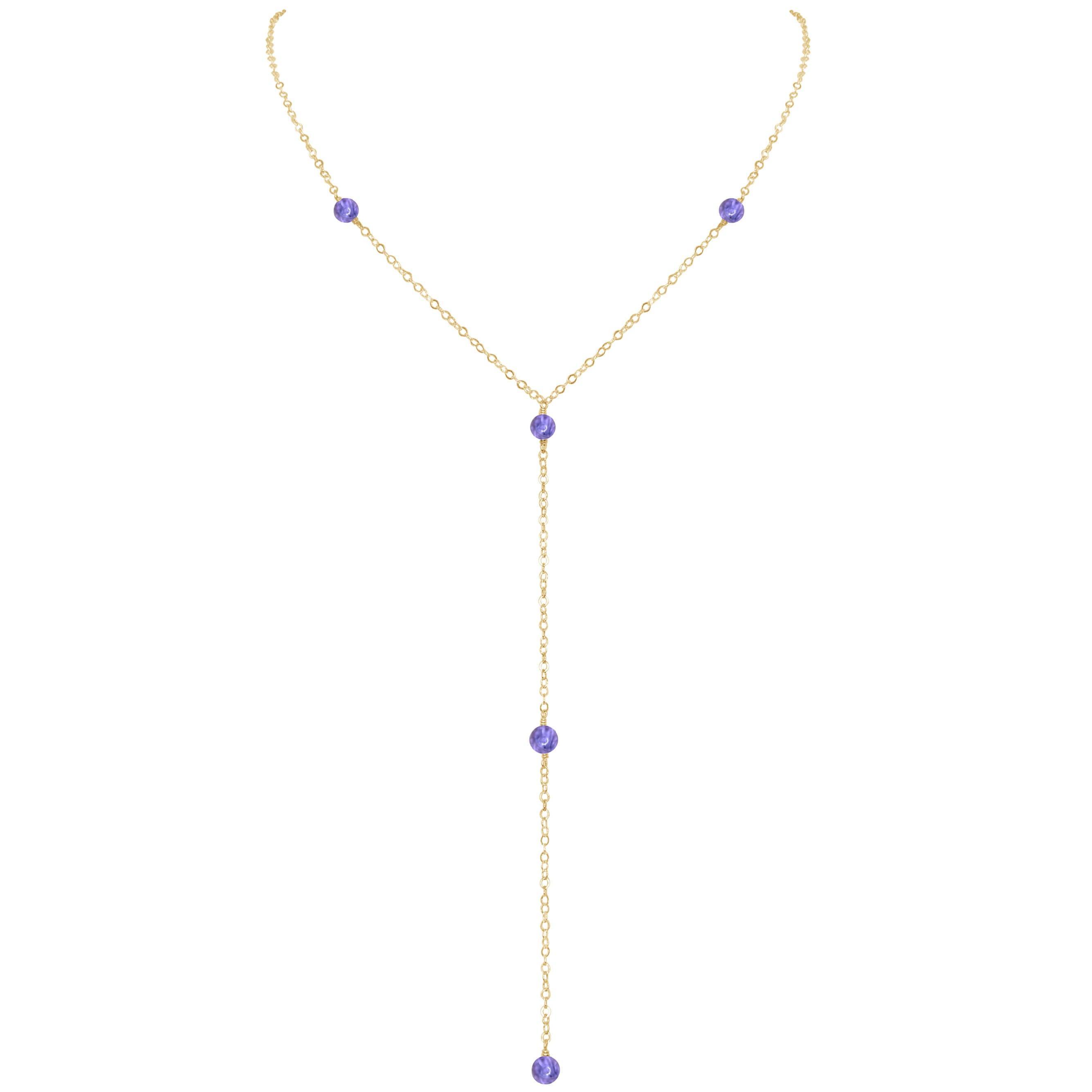 Dainty Tanzanite Lariat Necklace - Dainty Tanzanite Lariat Necklace - 14k Gold Fill - Luna Tide Handmade Crystal Jewellery