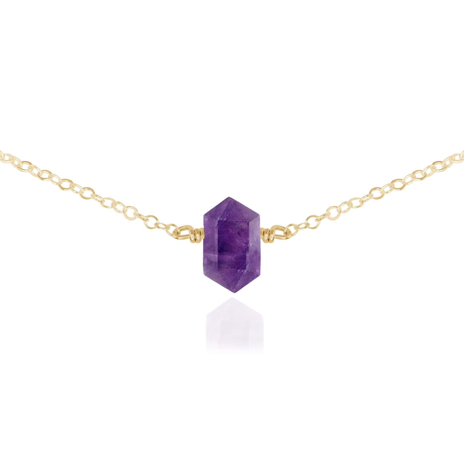 Double Terminated Amethyst Mini Crystal Point Choker Necklace - Double Terminated Amethyst Mini Crystal Point Choker Necklace - 14k Gold Fill - Luna Tide Handmade Crystal Jewellery