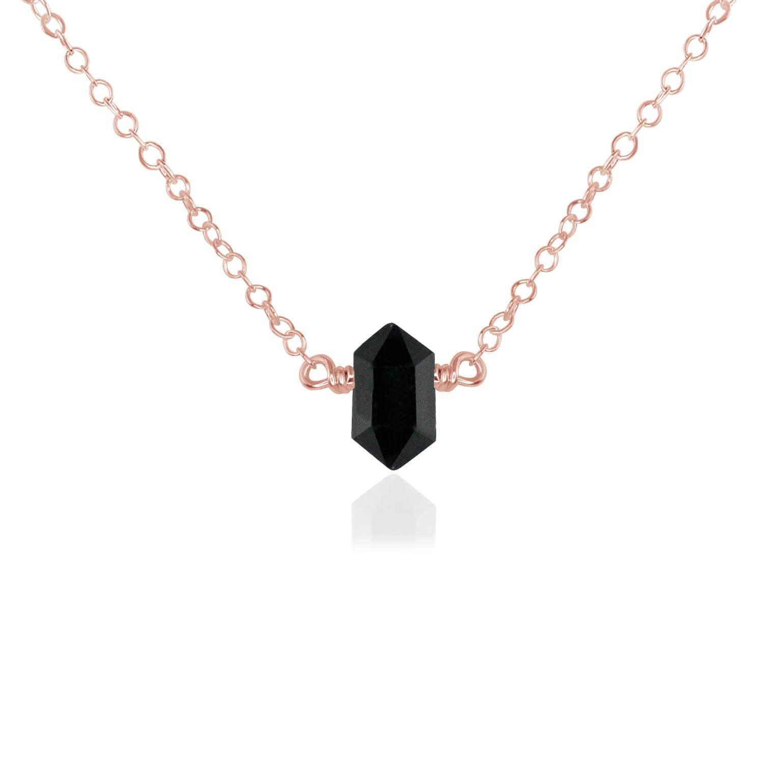 Double Terminated Black Tourmaline Mini Crystal Point Necklace - Double Terminated Black Tourmaline Mini Crystal Point Necklace - 14k Rose Gold Fill - Luna Tide Handmade Crystal Jewellery
