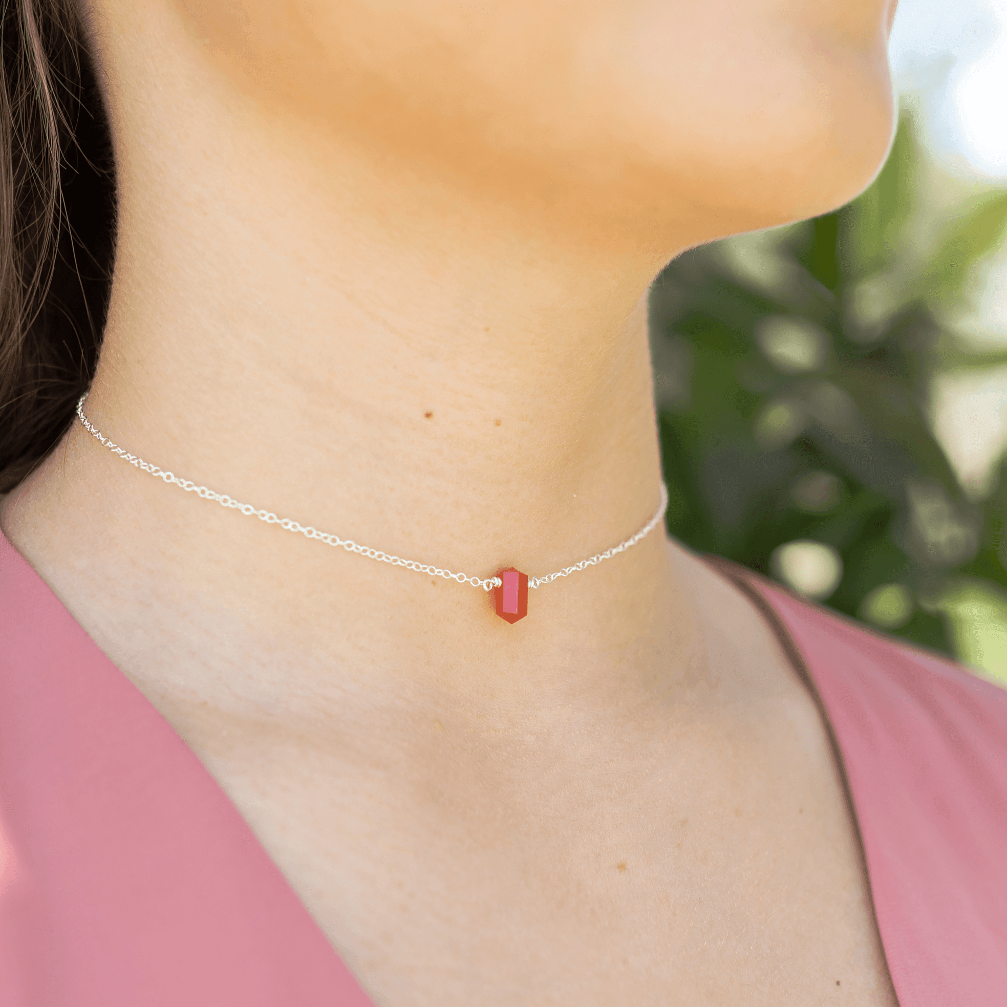 Double Terminated Carnelian Mini Crystal Point Choker Necklace - Double Terminated Carnelian Mini Crystal Point Choker Necklace - 14k Gold Fill - Luna Tide Handmade Crystal Jewellery