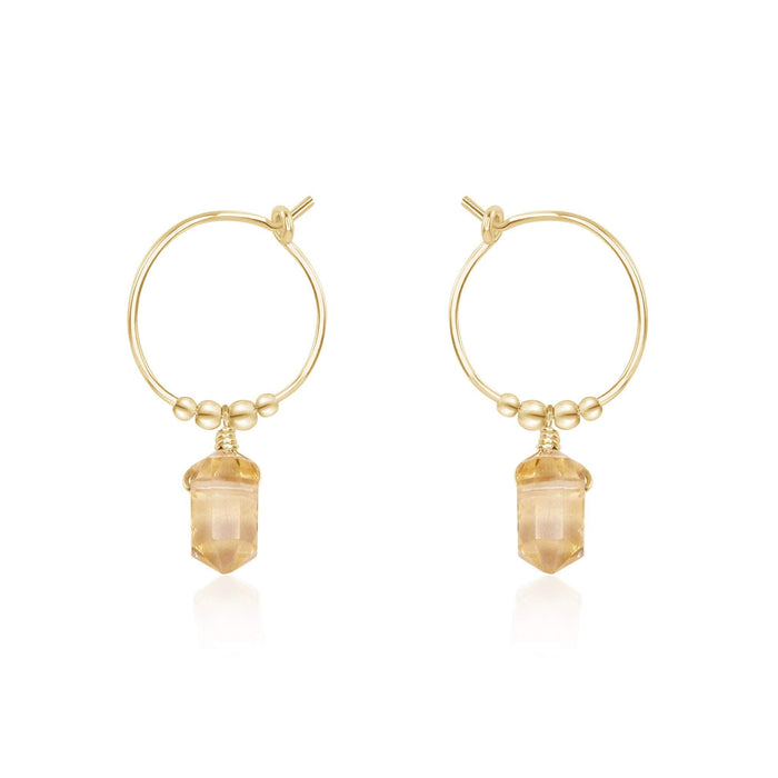 Double Terminated Citrine Mini Crystal Point Dangle Hoop Earrings - Double Terminated Citrine Mini Crystal Point Dangle Hoop Earrings - 14k Gold Fill - Luna Tide Handmade Crystal Jewellery