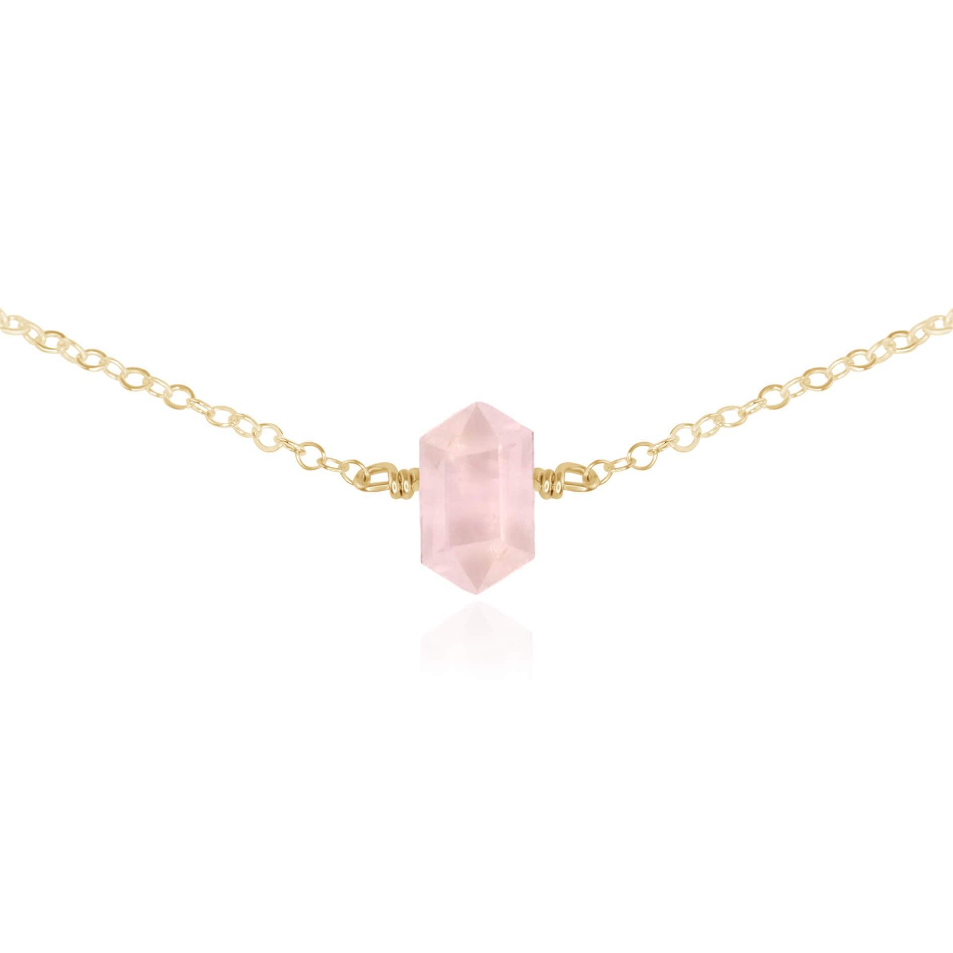 Double Terminated Rose Quartz Mini Crystal Point Choker Necklace - Double Terminated Rose Quartz Mini Crystal Point Choker Necklace - 14k Gold Fill - Luna Tide Handmade Crystal Jewellery