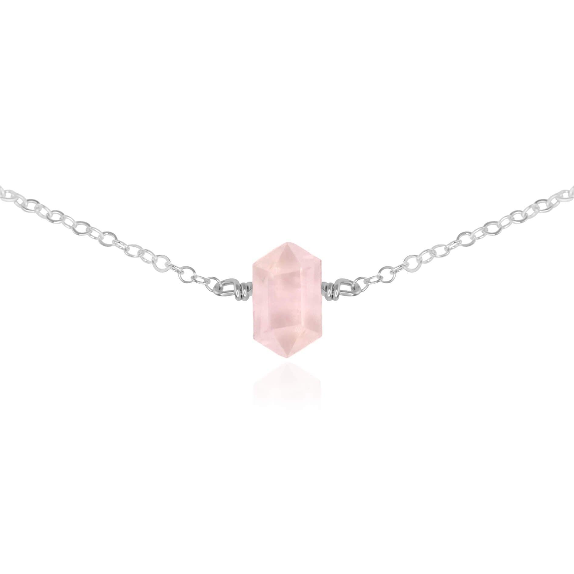 Double Terminated Rose Quartz Mini Crystal Point Choker Necklace - Double Terminated Rose Quartz Mini Crystal Point Choker Necklace - Sterling Silver - Luna Tide Handmade Crystal Jewellery