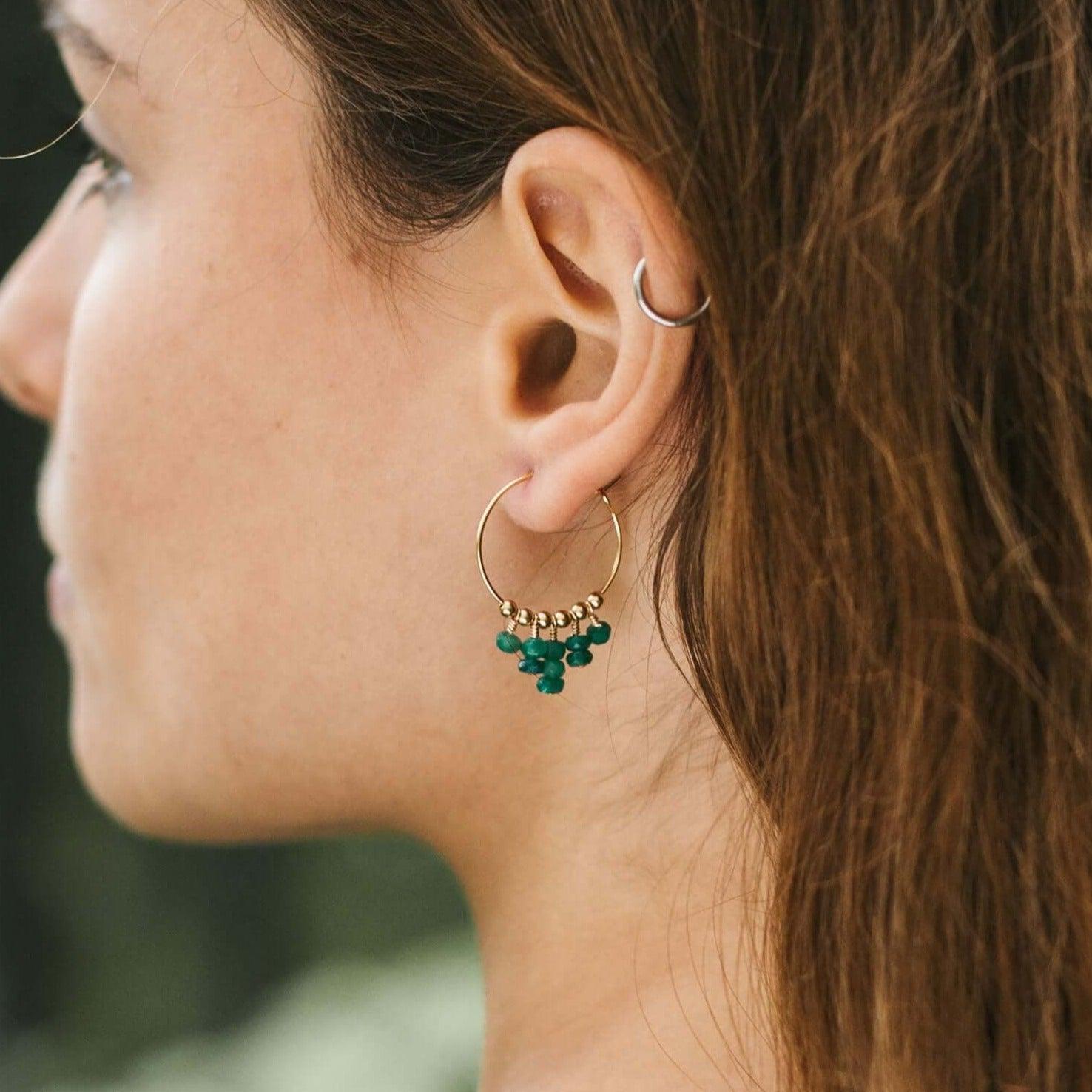 Emerald Statement Hoop Earrings - Emerald Statement Hoop Earrings - 14k Gold Fill - Luna Tide Handmade Crystal Jewellery