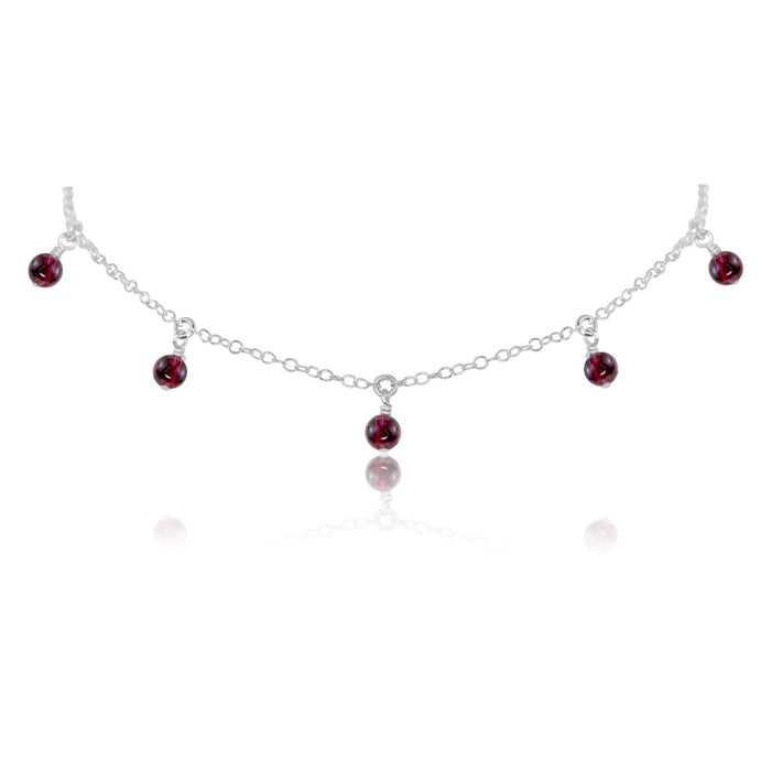 Garnet Bead Drop Choker - Garnet Bead Drop Choker - Sterling Silver - Luna Tide Handmade Crystal Jewellery