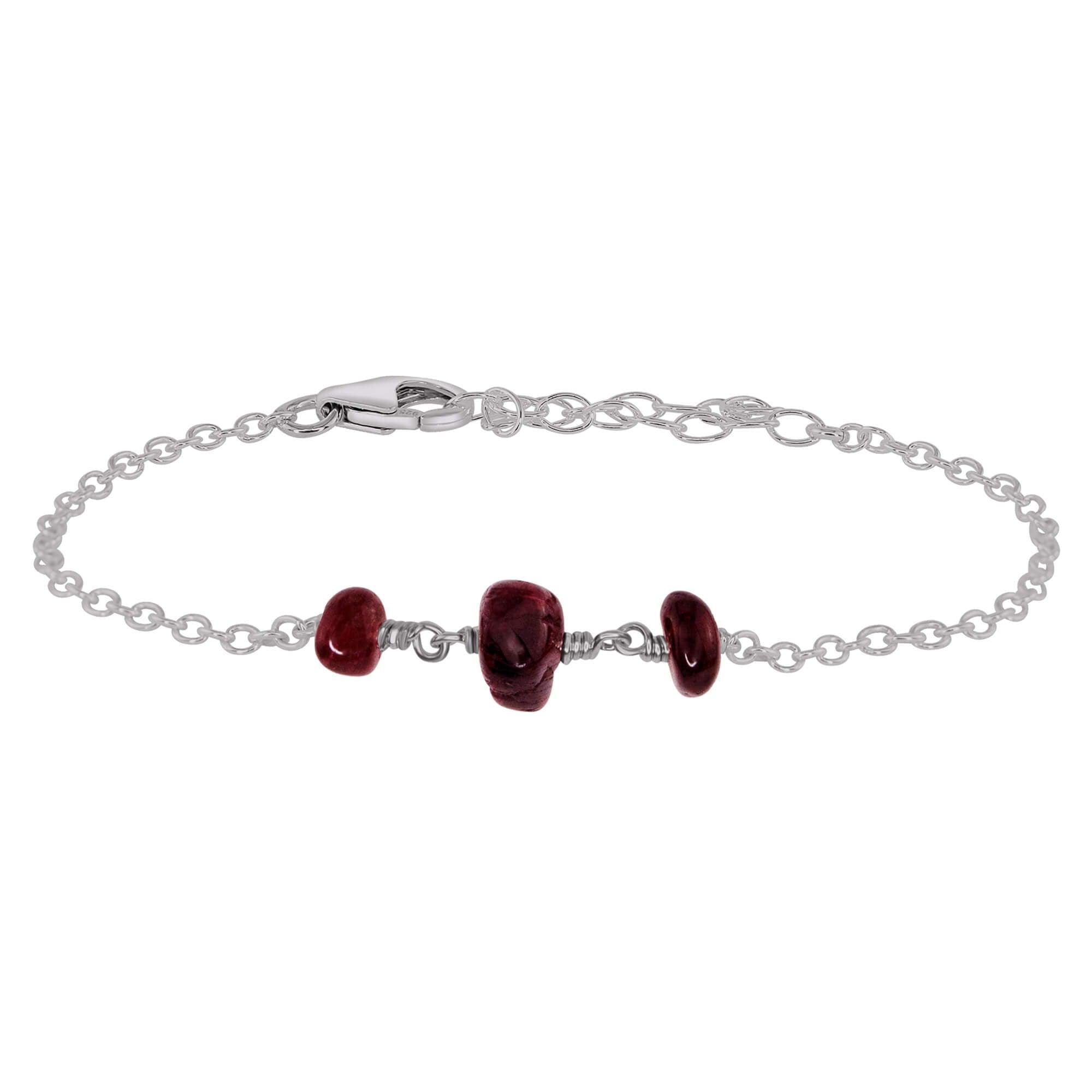 Garnet Beaded Chain Bracelet - Garnet Beaded Chain Bracelet - Stainless Steel - Luna Tide Handmade Crystal Jewellery