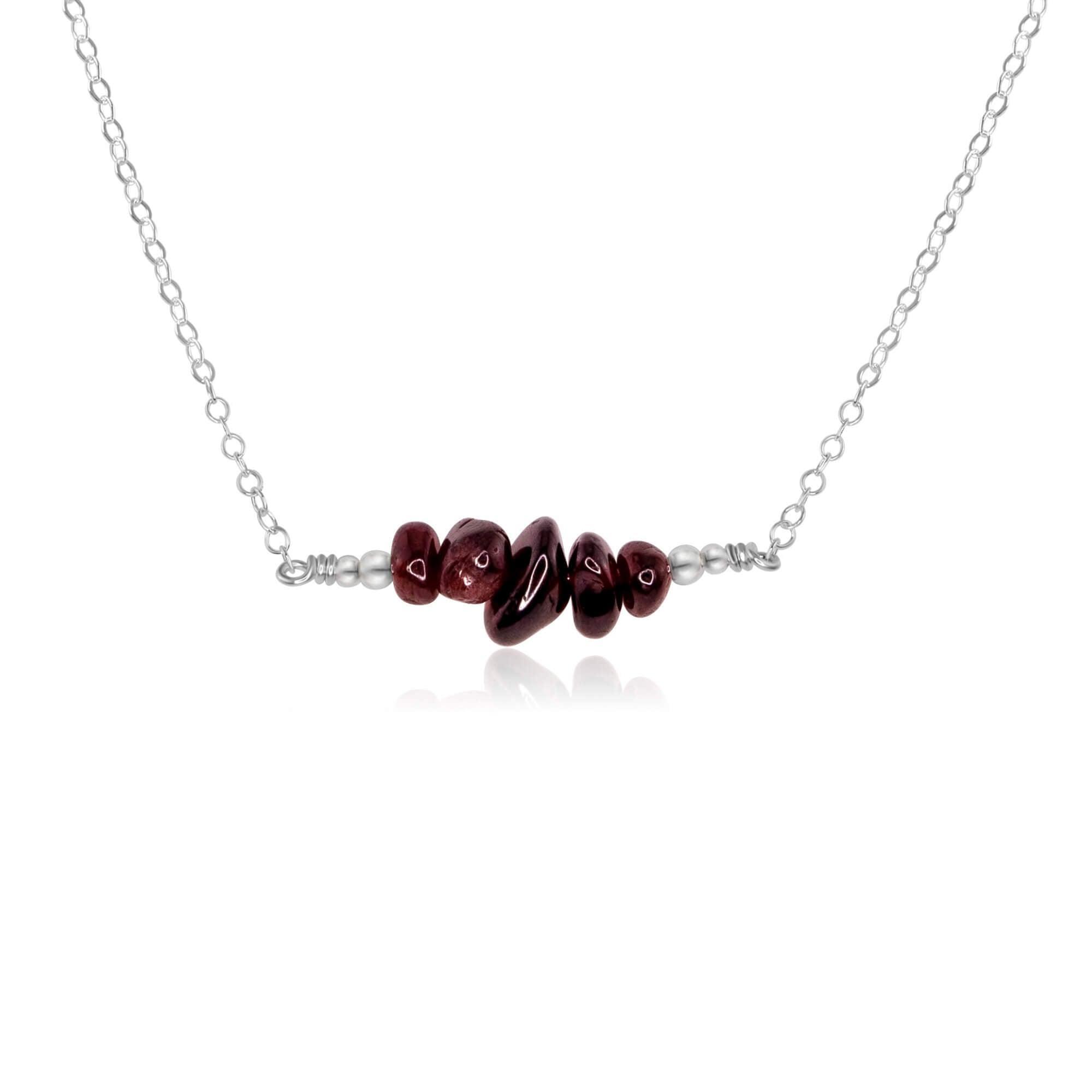 Garnet Chip Bead Bar Necklace - Garnet Chip Bead Bar Necklace - Sterling Silver - Luna Tide Handmade Crystal Jewellery