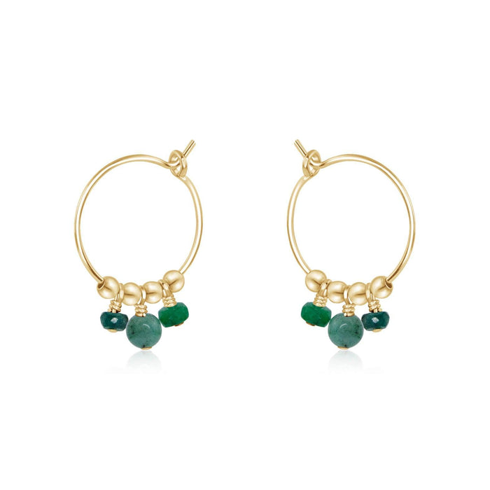 Green Emerald Gemstone Bead Drop Hoop Earrings - Green Emerald Gemstone Bead Drop Hoop Earrings - 14k Gold Fill - Luna Tide Handmade Crystal Jewellery