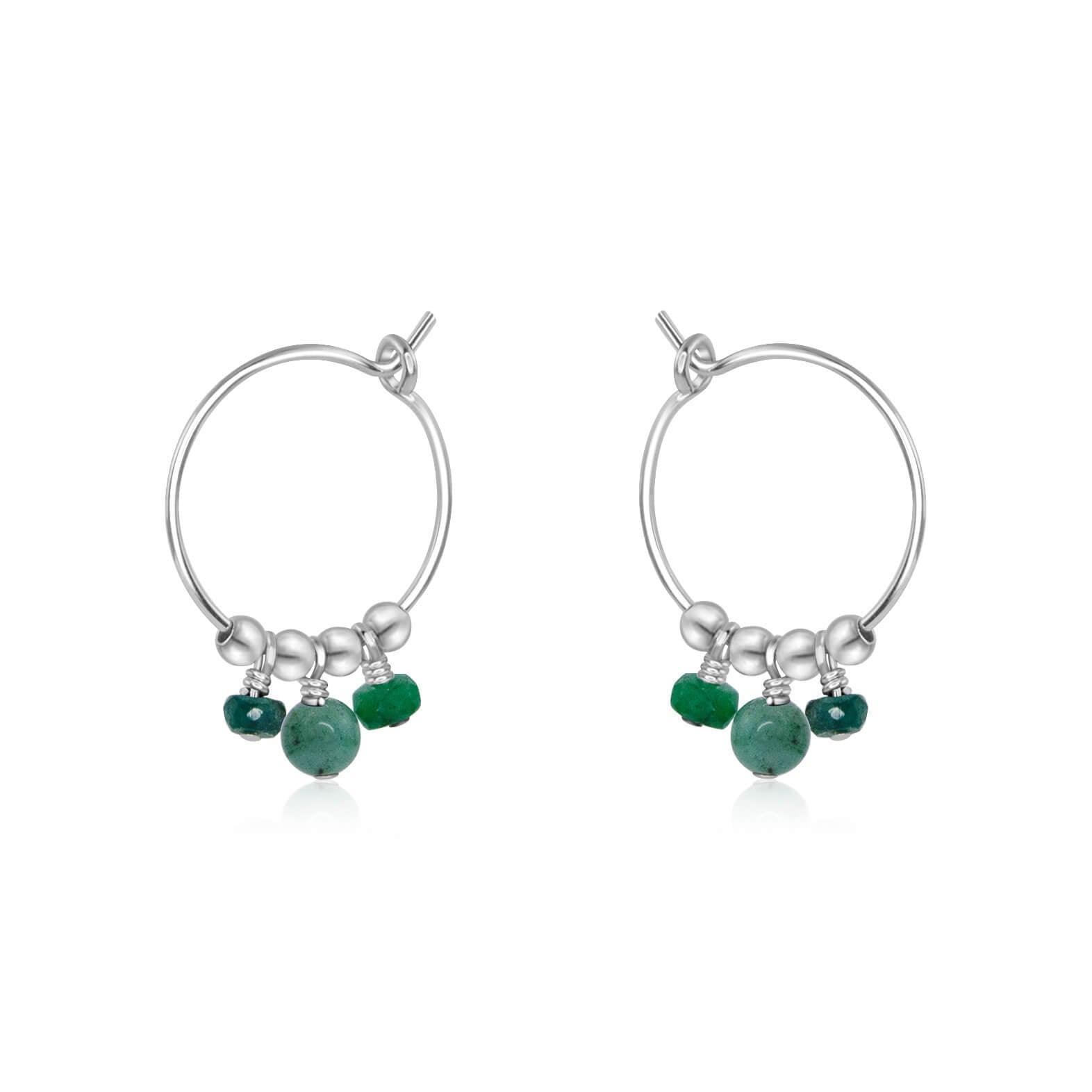 Green Emerald Gemstone Bead Drop Hoop Earrings - Green Emerald Gemstone Bead Drop Hoop Earrings - Sterling Silver - Luna Tide Handmade Crystal Jewellery