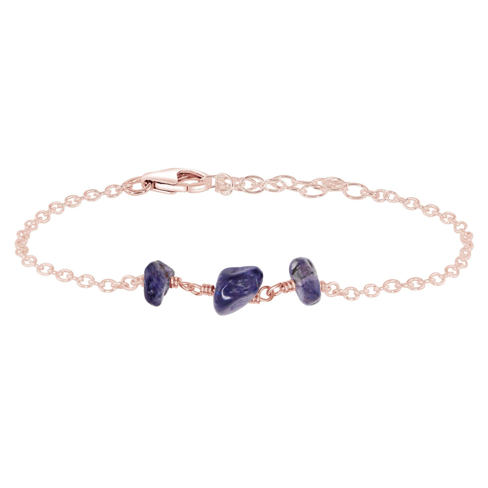 Iolite Beaded Chain Bracelet - Iolite Beaded Chain Bracelet - 14k Rose Gold Fill - Luna Tide Handmade Crystal Jewellery