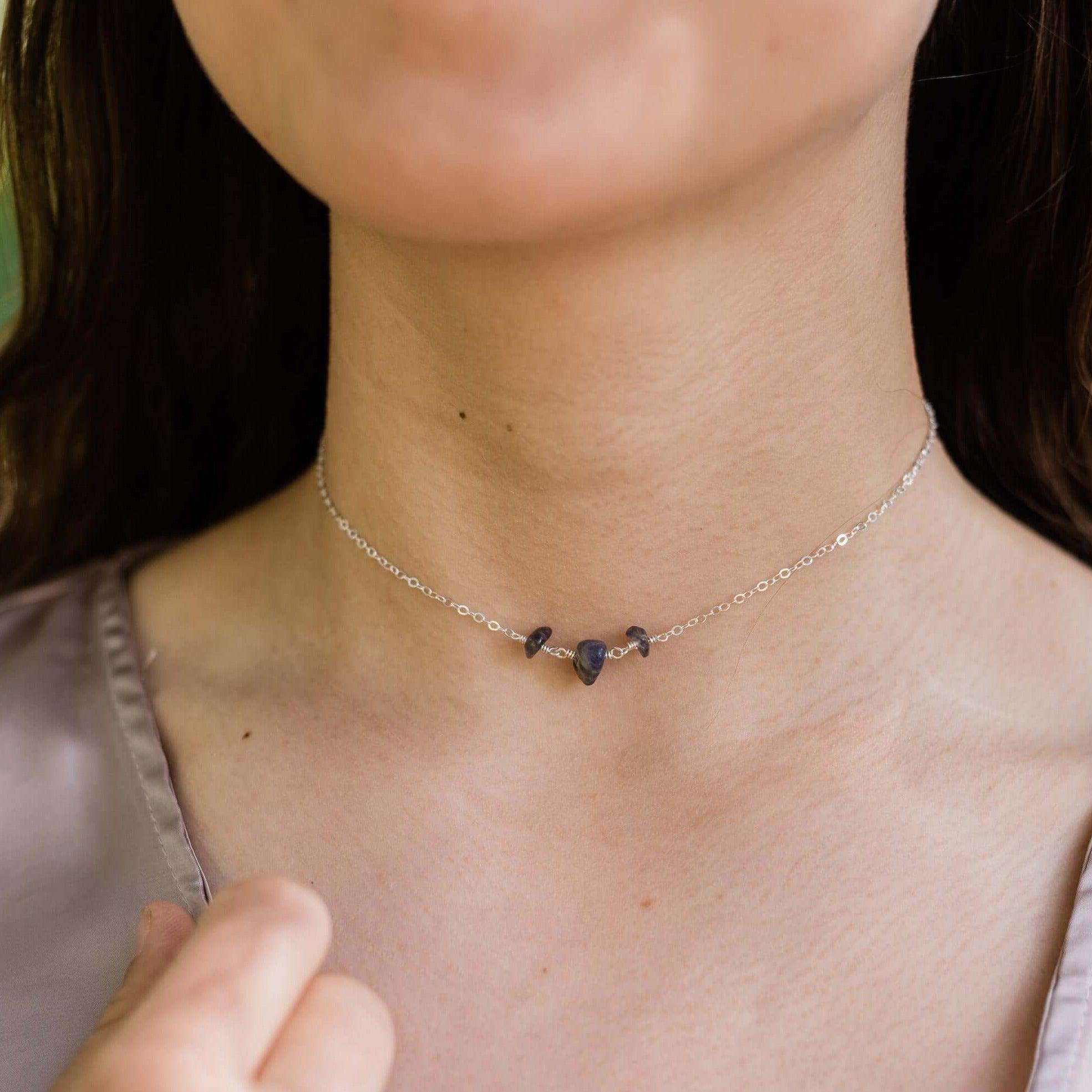 Iolite Beaded Chain Choker Necklace - Iolite Beaded Chain Choker Necklace - 14k Gold Fill - Luna Tide Handmade Crystal Jewellery
